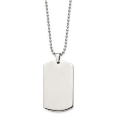 Chain Stainless Steel Brushed and Polished Rounded Edge 4mm Dog Tag on a 24in Ball Chain Necklace