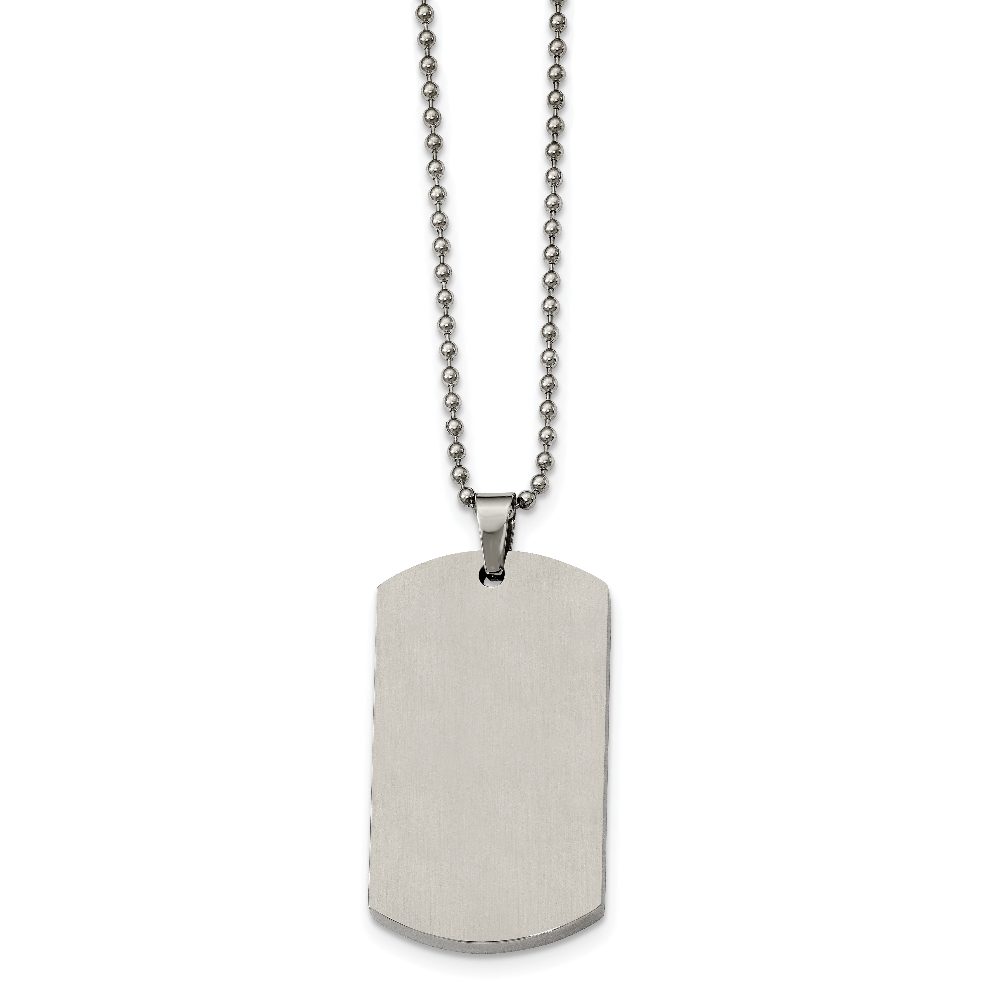 Chain Stainless Steel Brushed and Polished Rounded Edge 4mm Dog Tag on a 24in Ball Chain Necklace