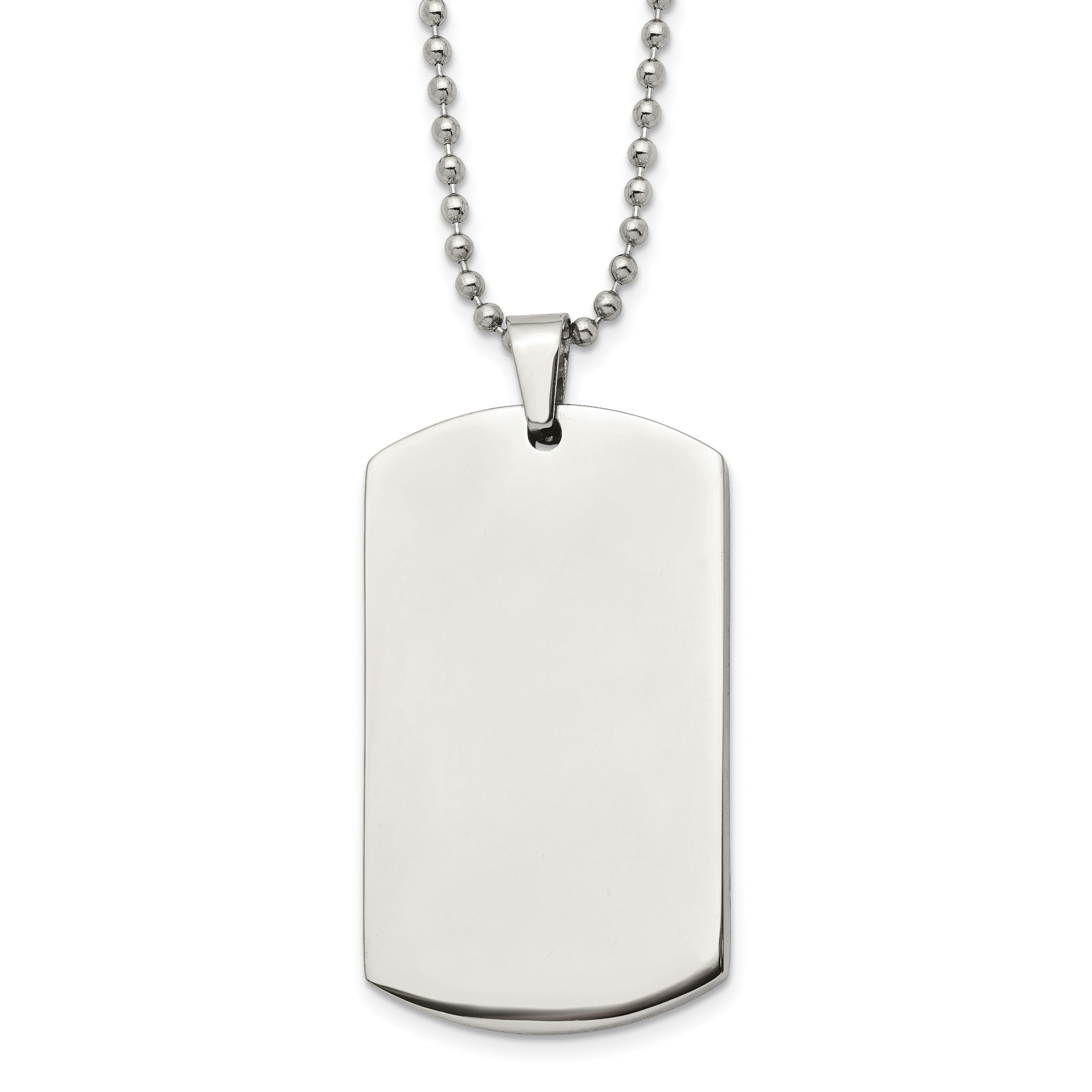 Chain Stainless Steel Brushed and Polished Rounded Edge 4mm Dog Tag on a 24in Ball Chain Necklace