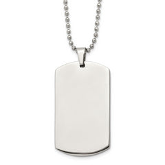 Chain Stainless Steel Brushed and Polished Rounded Edge 4mm Dog Tag on a 24in Ball Chain Necklace