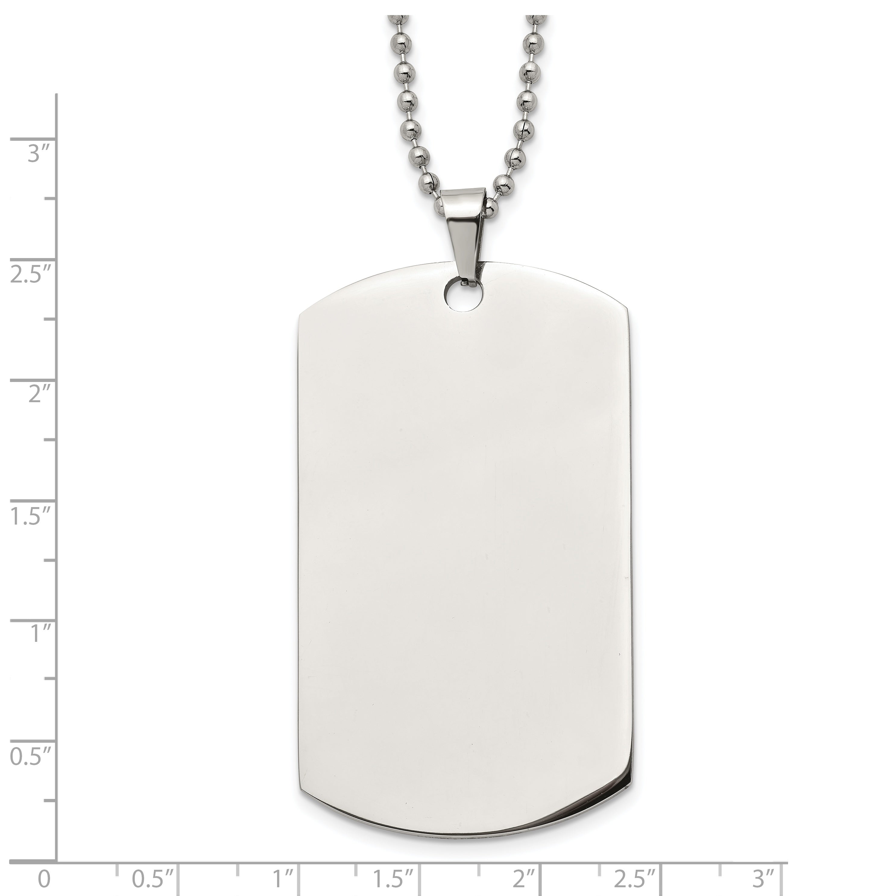 Chisel Stainless Steel Brushed and Polished Round Edge XLarge 2mm Dog Tag on a 24 inch Ball Chain Necklace