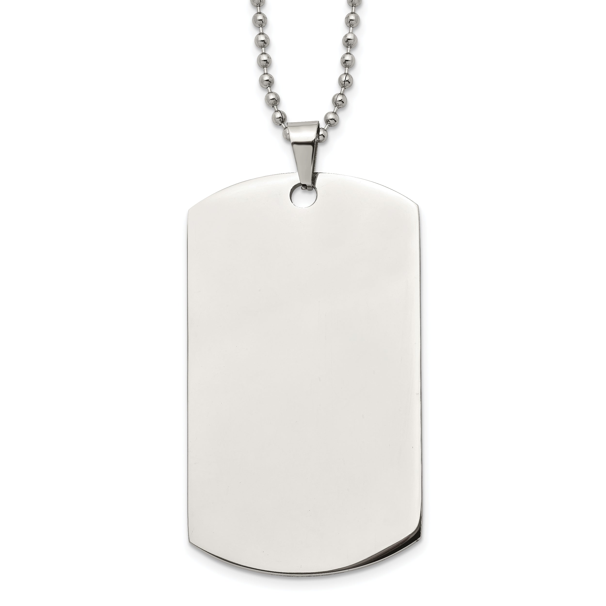 Chisel Stainless Steel Brushed and Polished Round Edge XLarge 2mm Dog Tag on a 24 inch Ball Chain Necklace