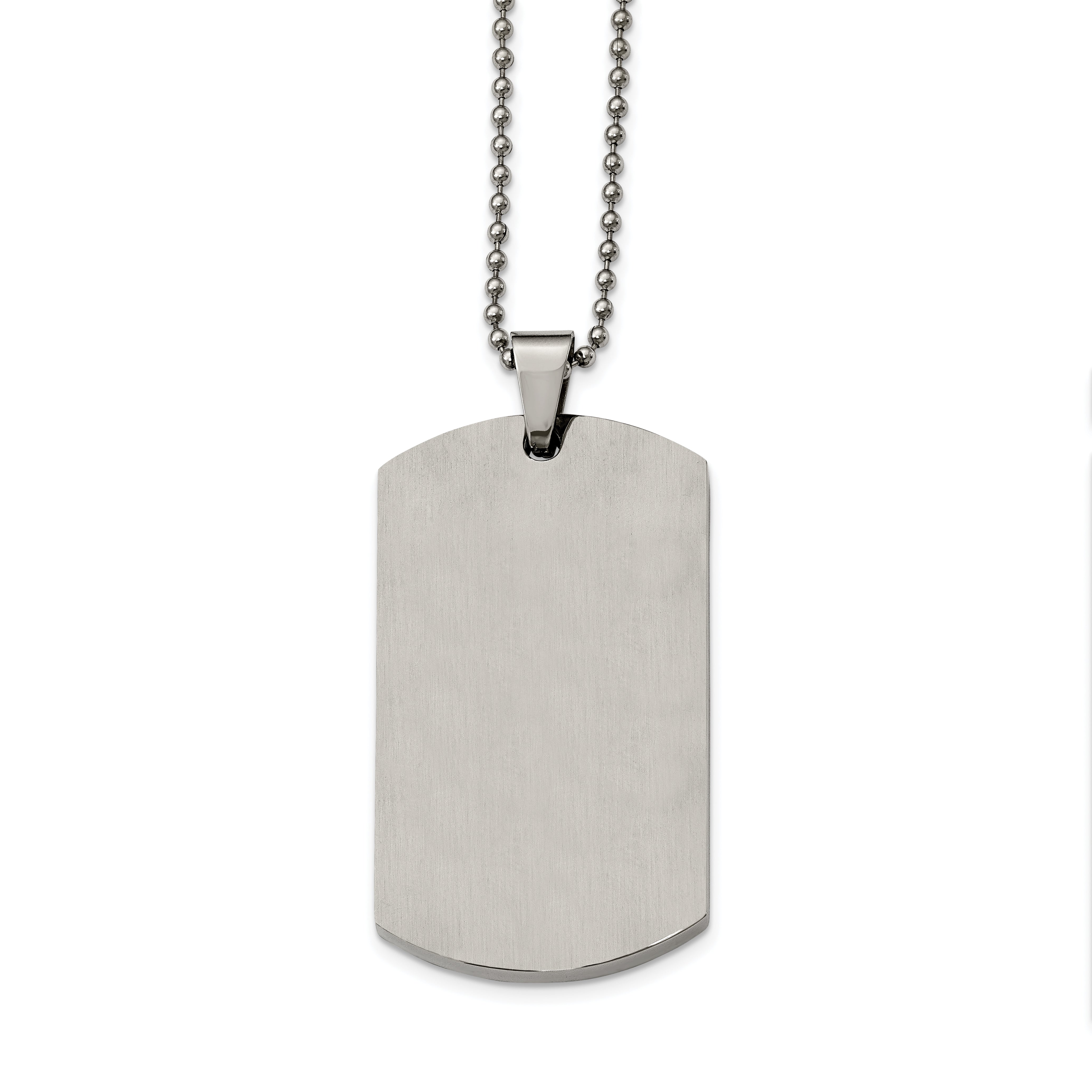 Chisel Stainless Steel Brushed and Polished Round Edge Extra Large 4mm Dog Tag on a 24 inch Ball Chain Necklace