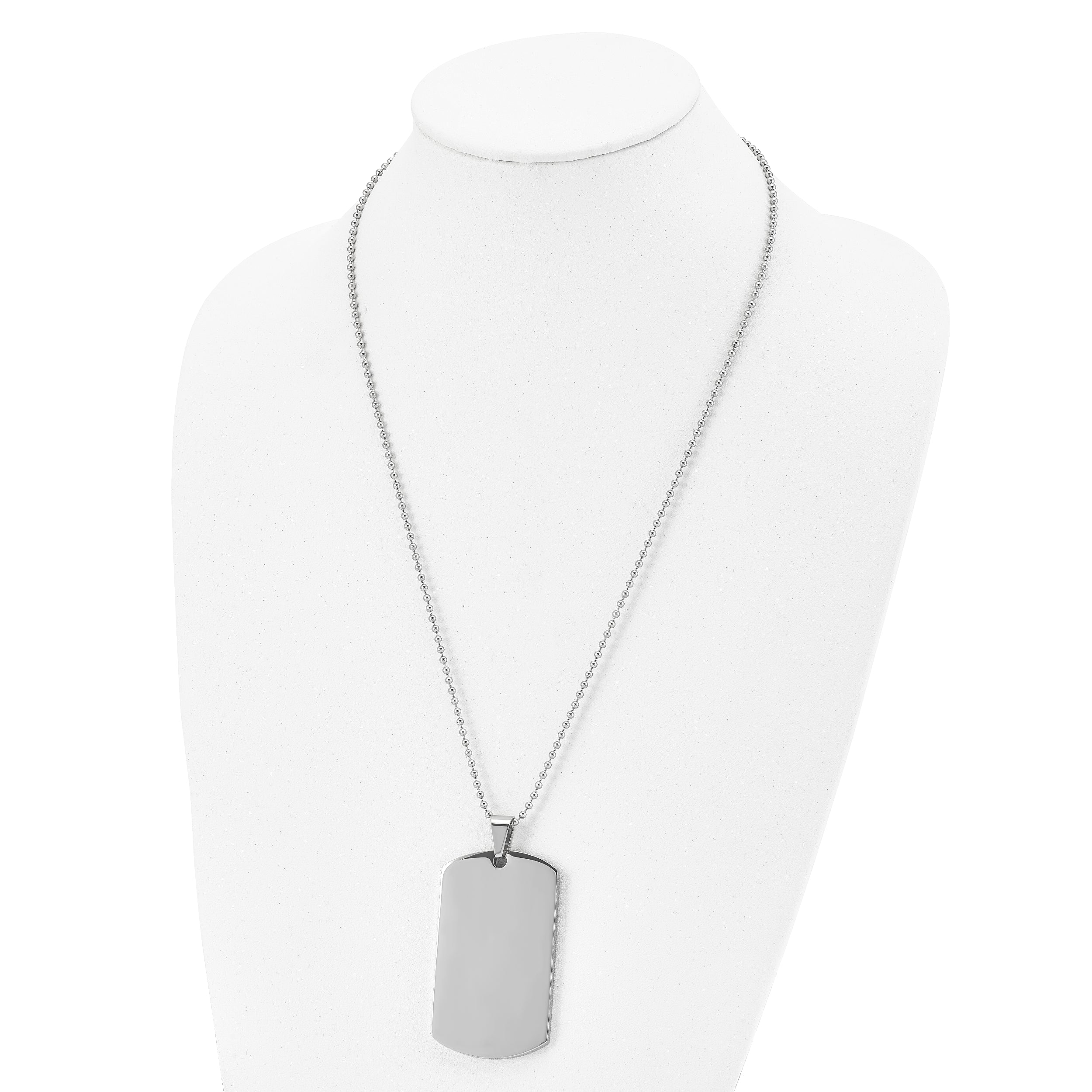 Chisel Stainless Steel Brushed and Polished Round Edge Extra Large 4mm Dog Tag on a 24 inch Ball Chain Necklace