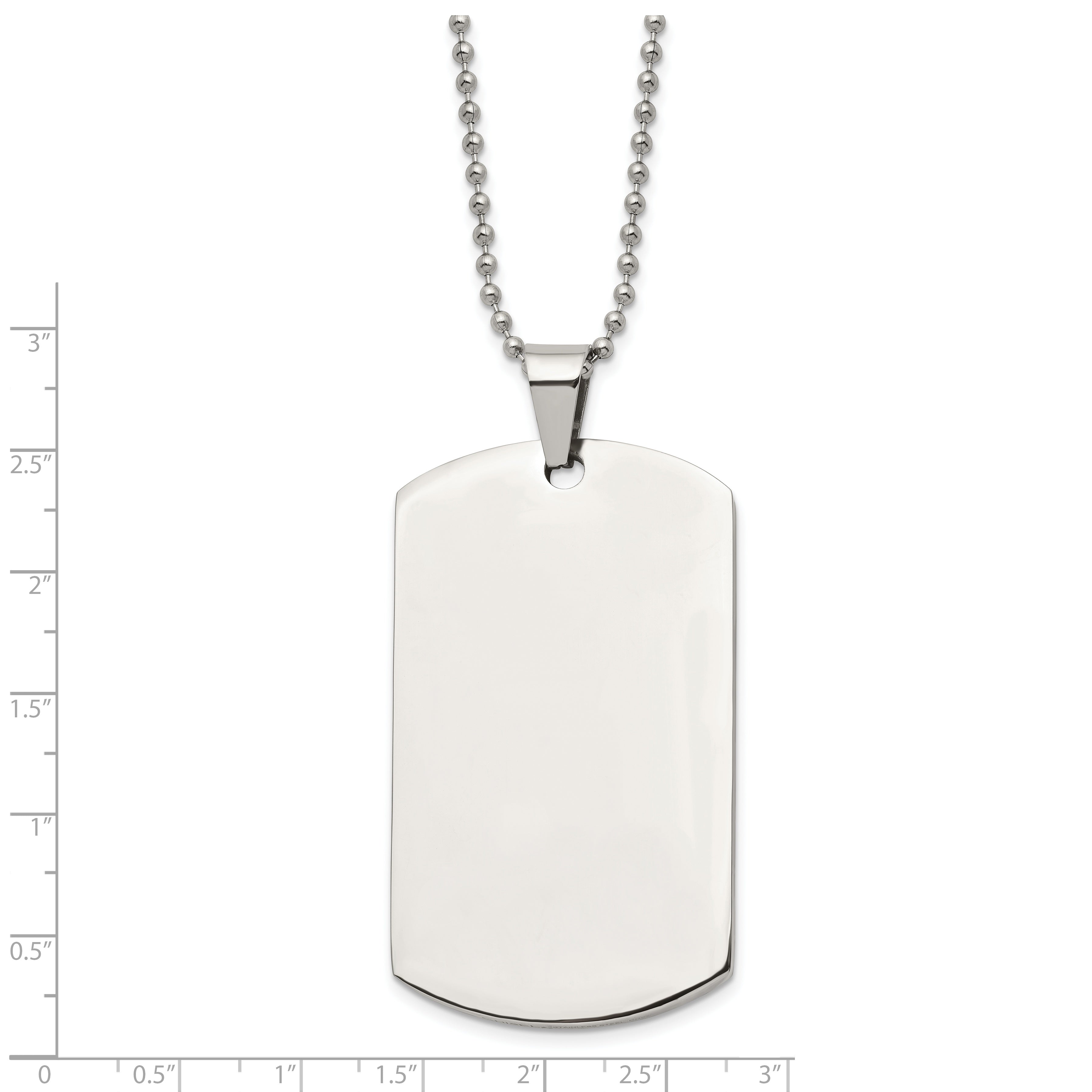 Chisel Stainless Steel Brushed and Polished Round Edge Extra Large 4mm Dog Tag on a 24 inch Ball Chain Necklace