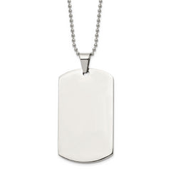 Chisel Stainless Steel Brushed and Polished Round Edge Extra Large 4mm Dog Tag on a 24 inch Ball Chain Necklace