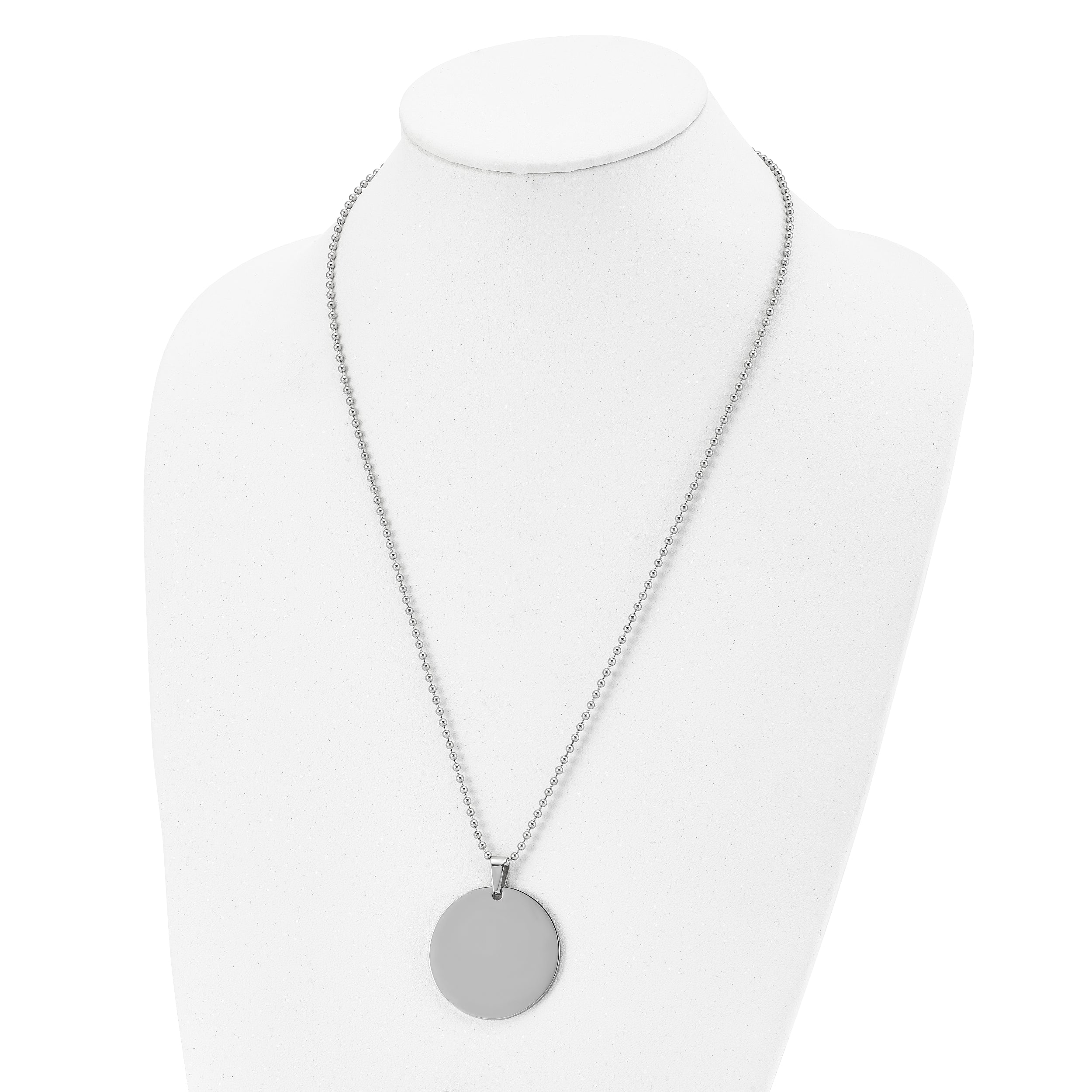 Chisel Stainless Steel Brushed and Polished Reversible Round 2mm Dog Tag on a 24 inch Ball Chain Necklace