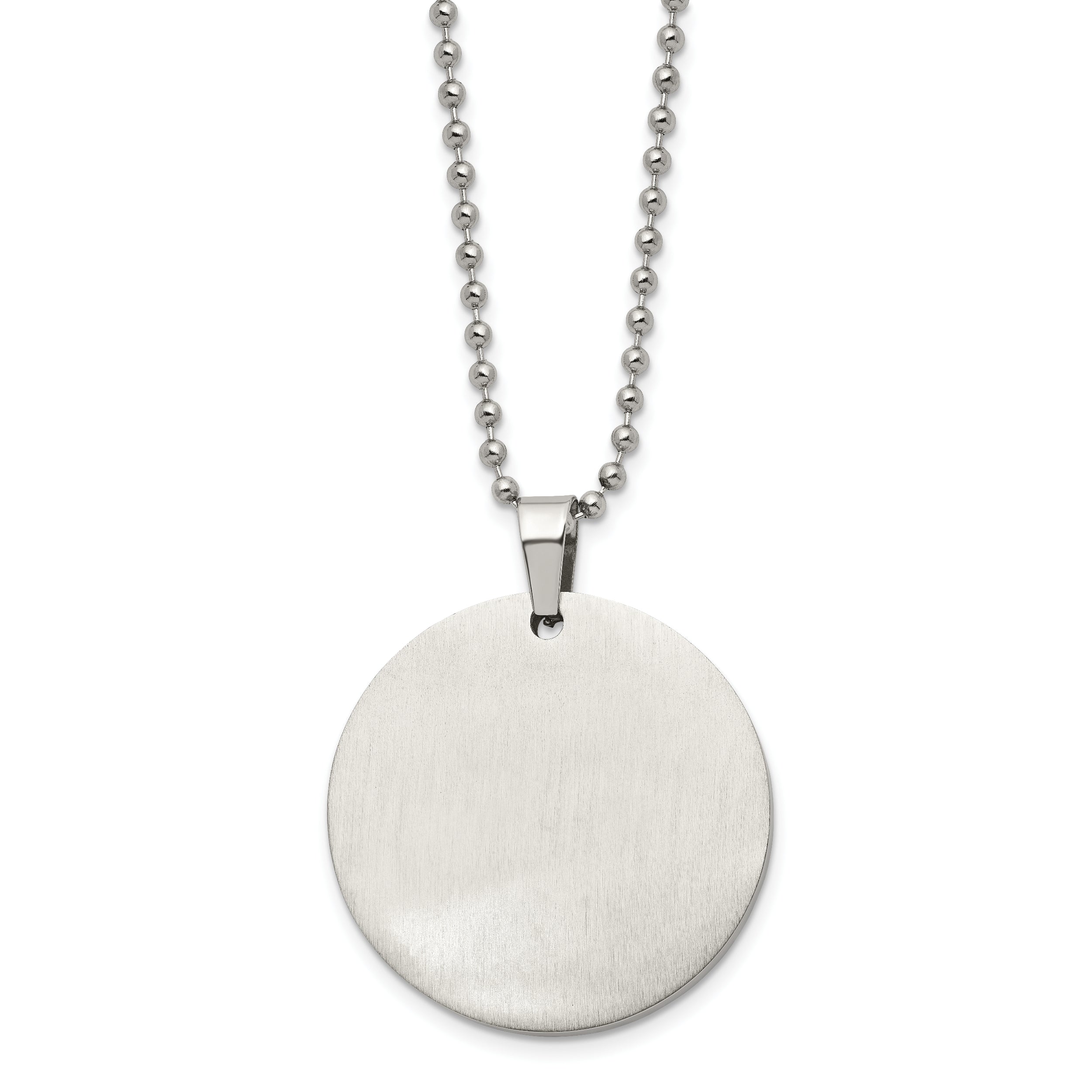 Chisel Stainless Steel Brushed and Polished Reversible Round 2mm Dog Tag on a 24 inch Ball Chain Necklace