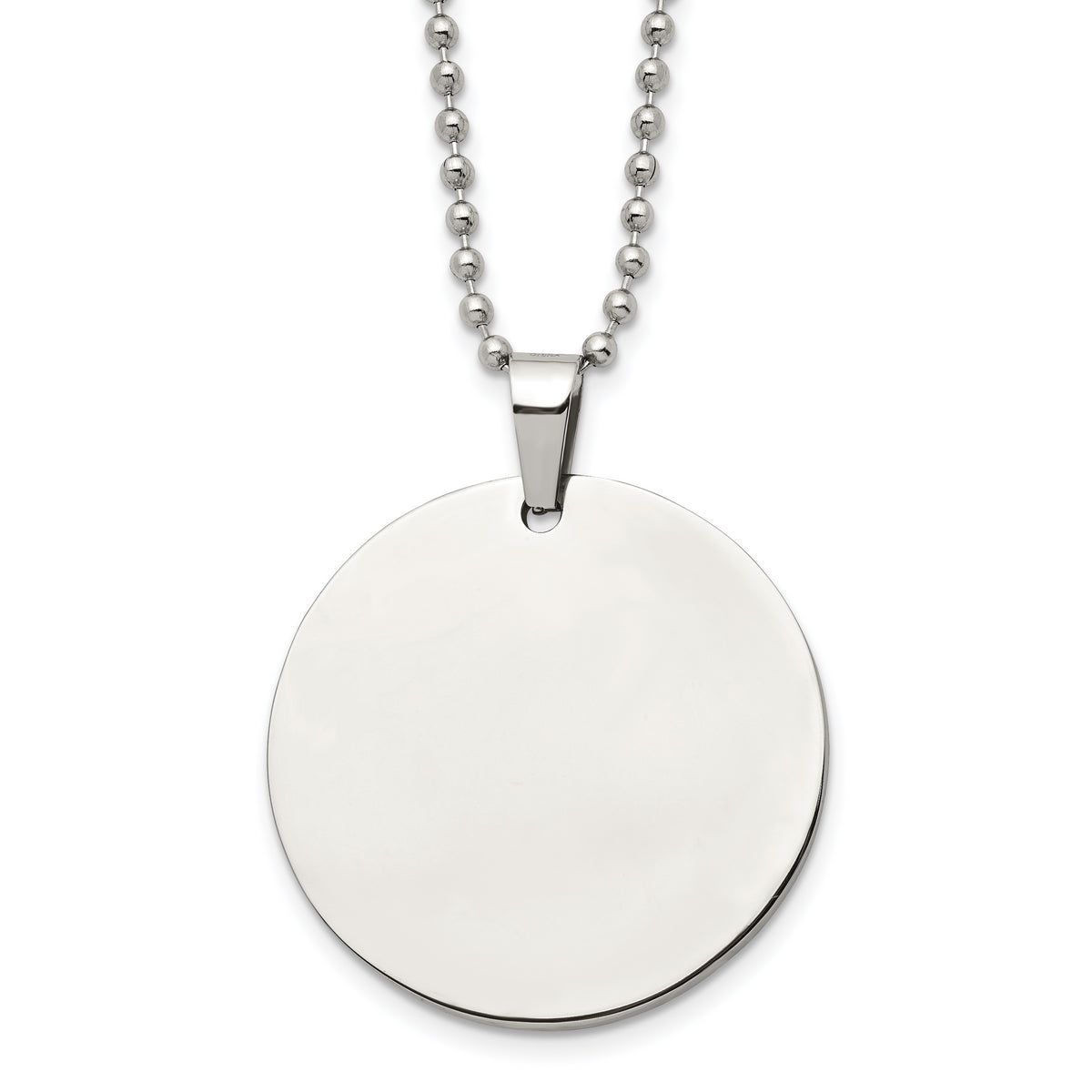 Chisel Stainless Steel Brushed and Polished Reversible Round 2mm Dog Tag on a 24 inch Ball Chain Necklace