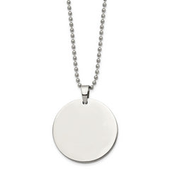 Chisel Stainless Steel Brushed and Polished Reversible Round 4mm Dog Tag on a 24 inch Ball Chain Necklace