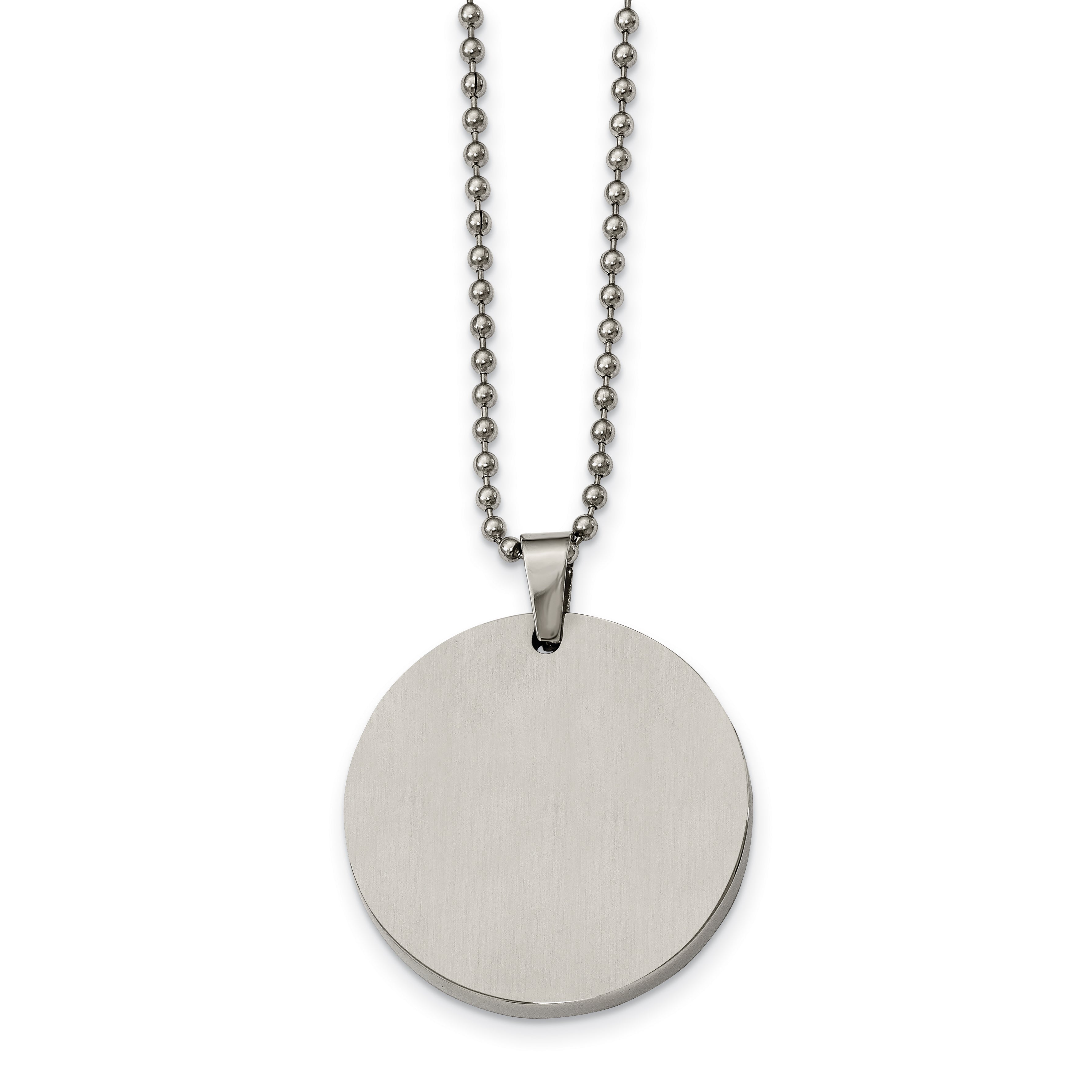 Chisel Stainless Steel Brushed and Polished Reversible Round 4mm Dog Tag on a 24 inch Ball Chain Necklace