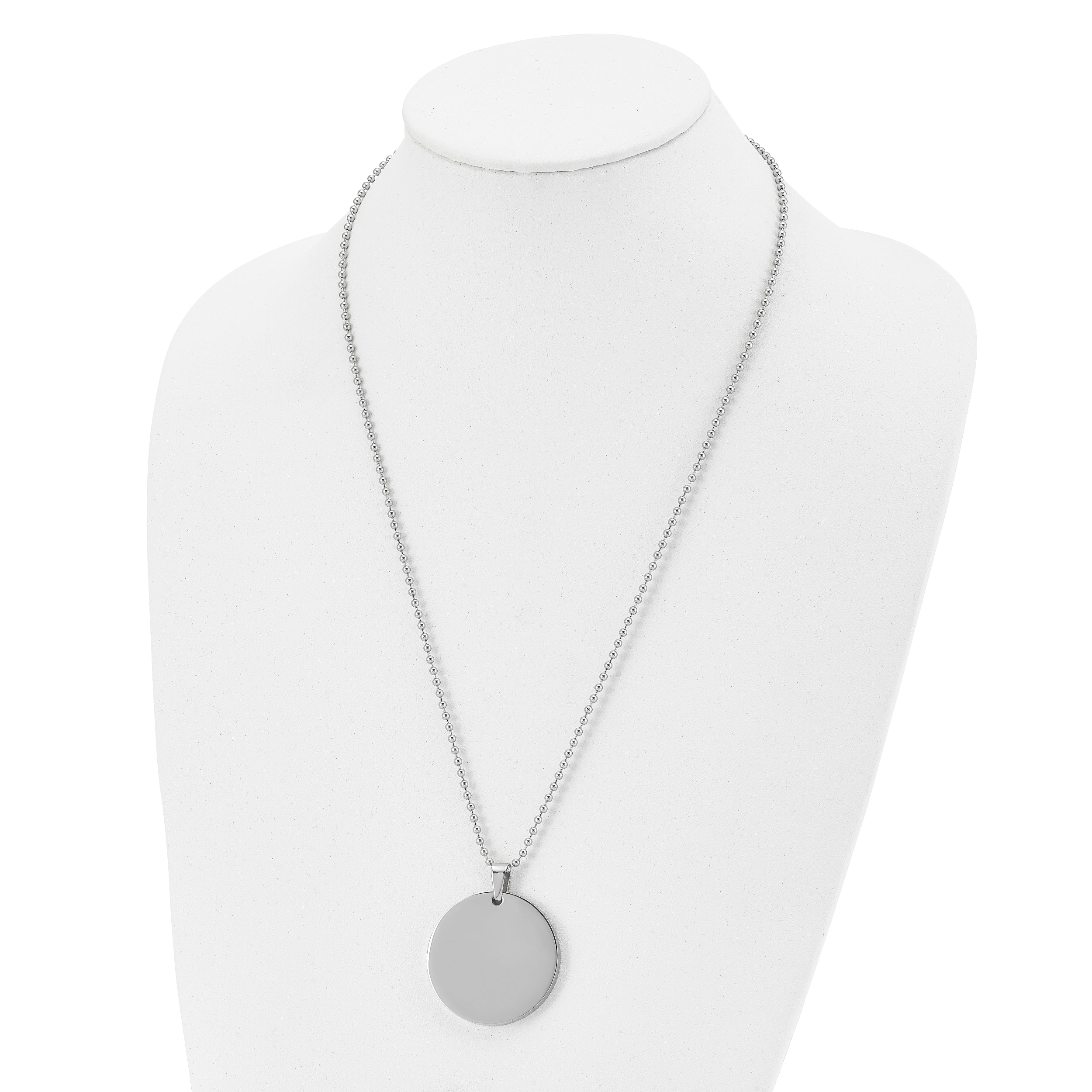 Chisel Stainless Steel Brushed and Polished Reversible Round 4mm Dog Tag on a 24 inch Ball Chain Necklace