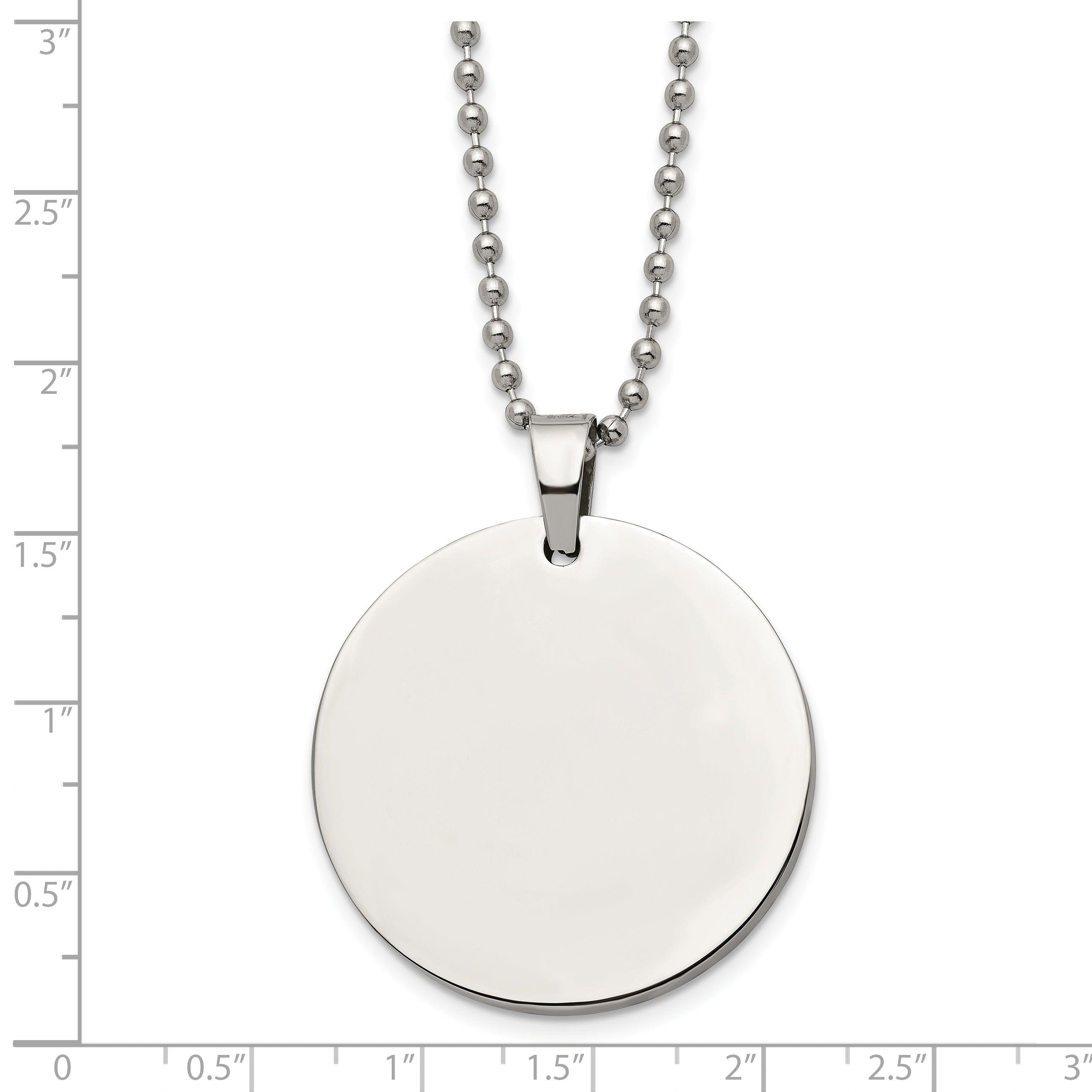 Chisel Stainless Steel Brushed and Polished Reversible Round 4mm Dog Tag on a 24 inch Ball Chain Necklace