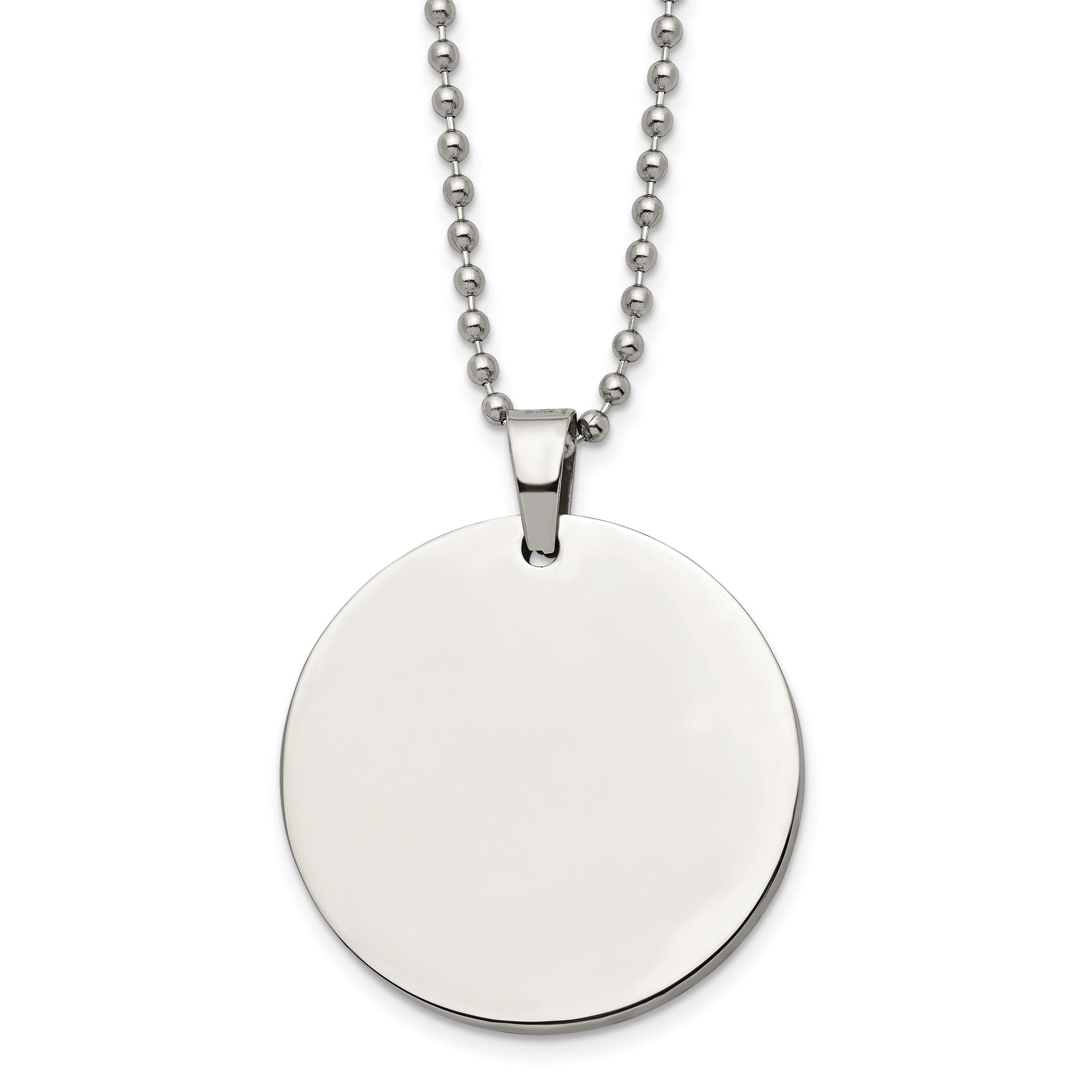 Chisel Stainless Steel Brushed and Polished Reversible Round 4mm Dog Tag on a 24 inch Ball Chain Necklace