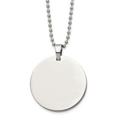 Chisel Stainless Steel Brushed and Polished Reversible Round 4mm Dog Tag on a 24 inch Ball Chain Necklace