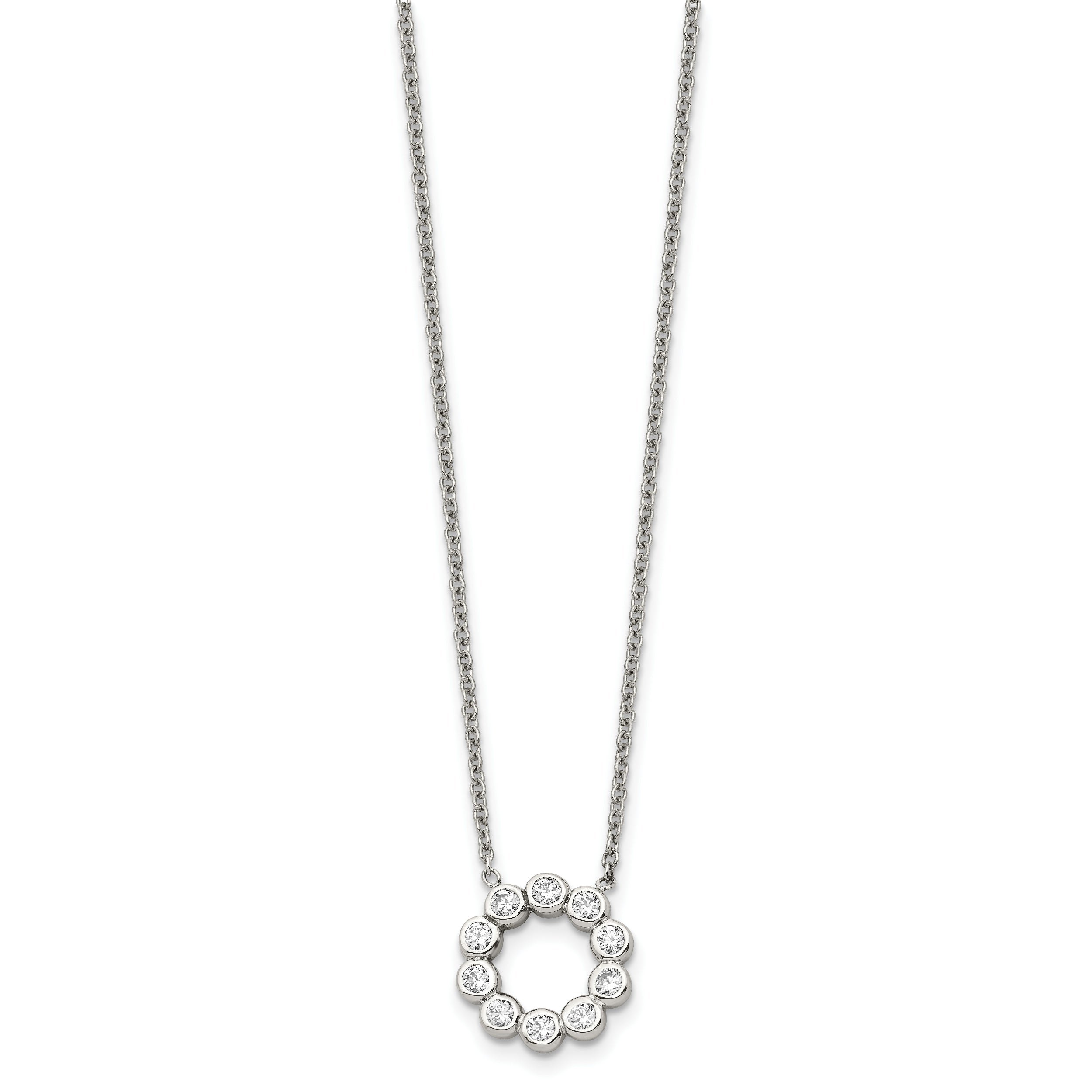 Chisel Stainless Steel Polished with CZ Pendant on a 17.25 inch Cable Chain Necklace