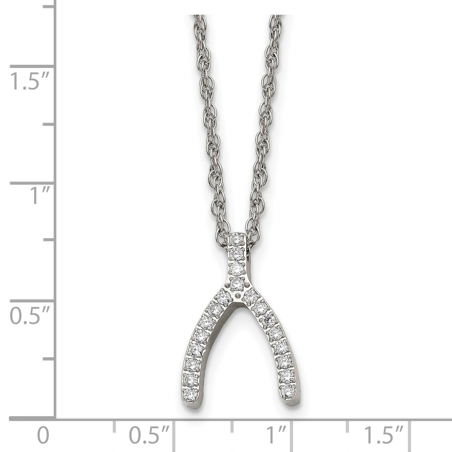 Stainless Steel Polished CZ Wishbone 15.5in Necklace