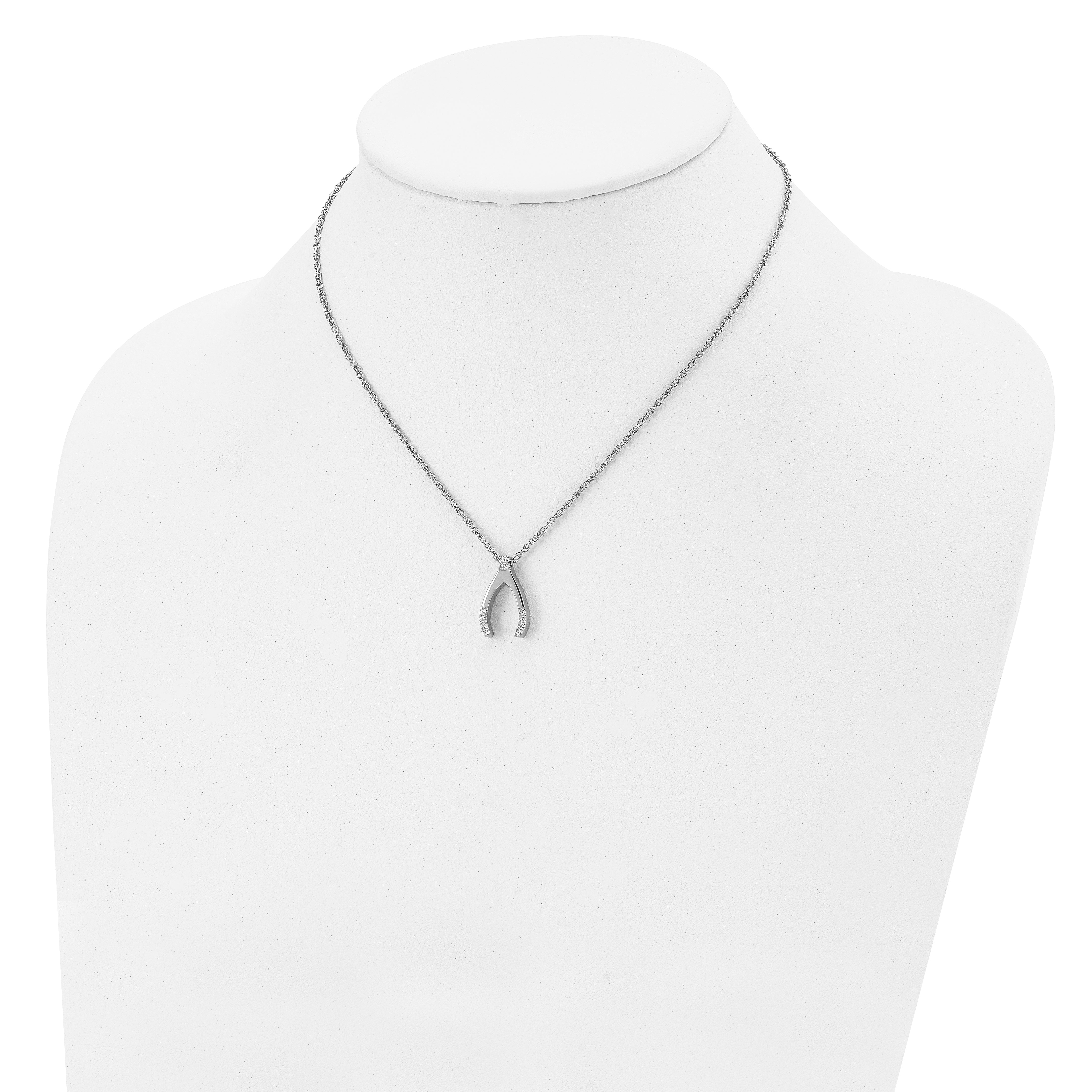 Chisel Stainless Steel Polished with CZ Wishbone on a 15.5 inch Multi-Link Chain Necklace