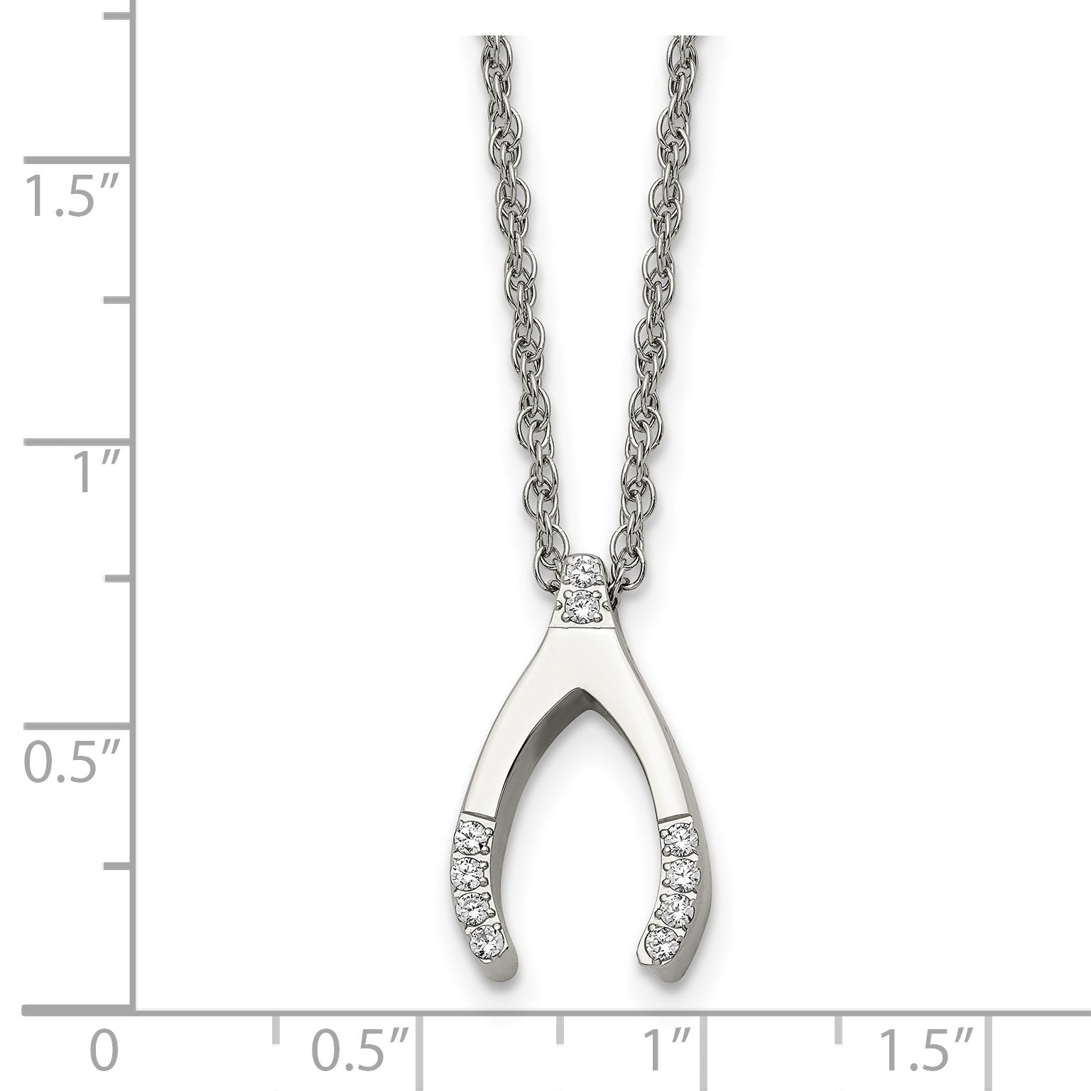 Chisel Stainless Steel Polished with CZ Wishbone on a 15.5 inch Multi-Link Chain Necklace