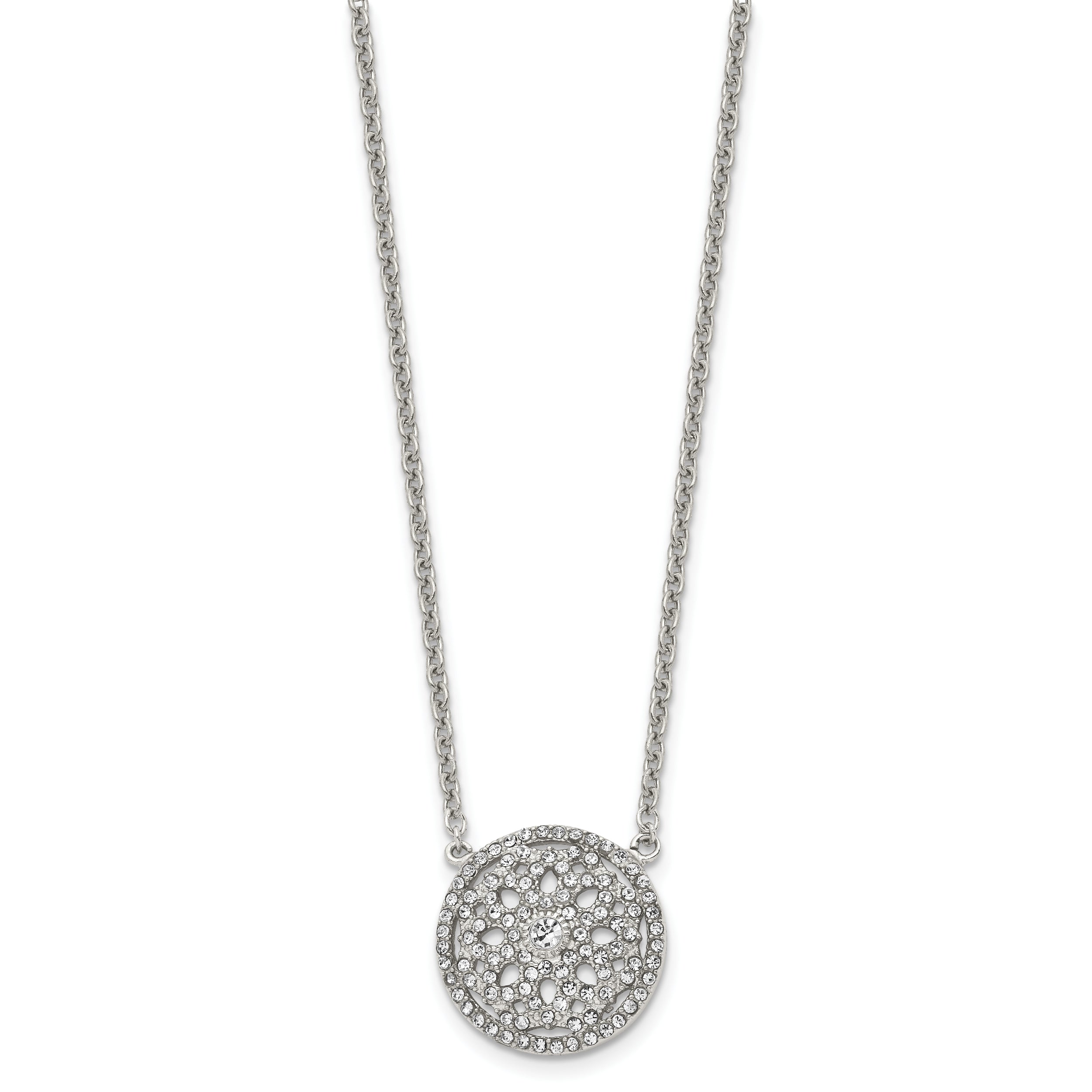 Stainless Steel Polished w/CZ Flower 18in Necklace