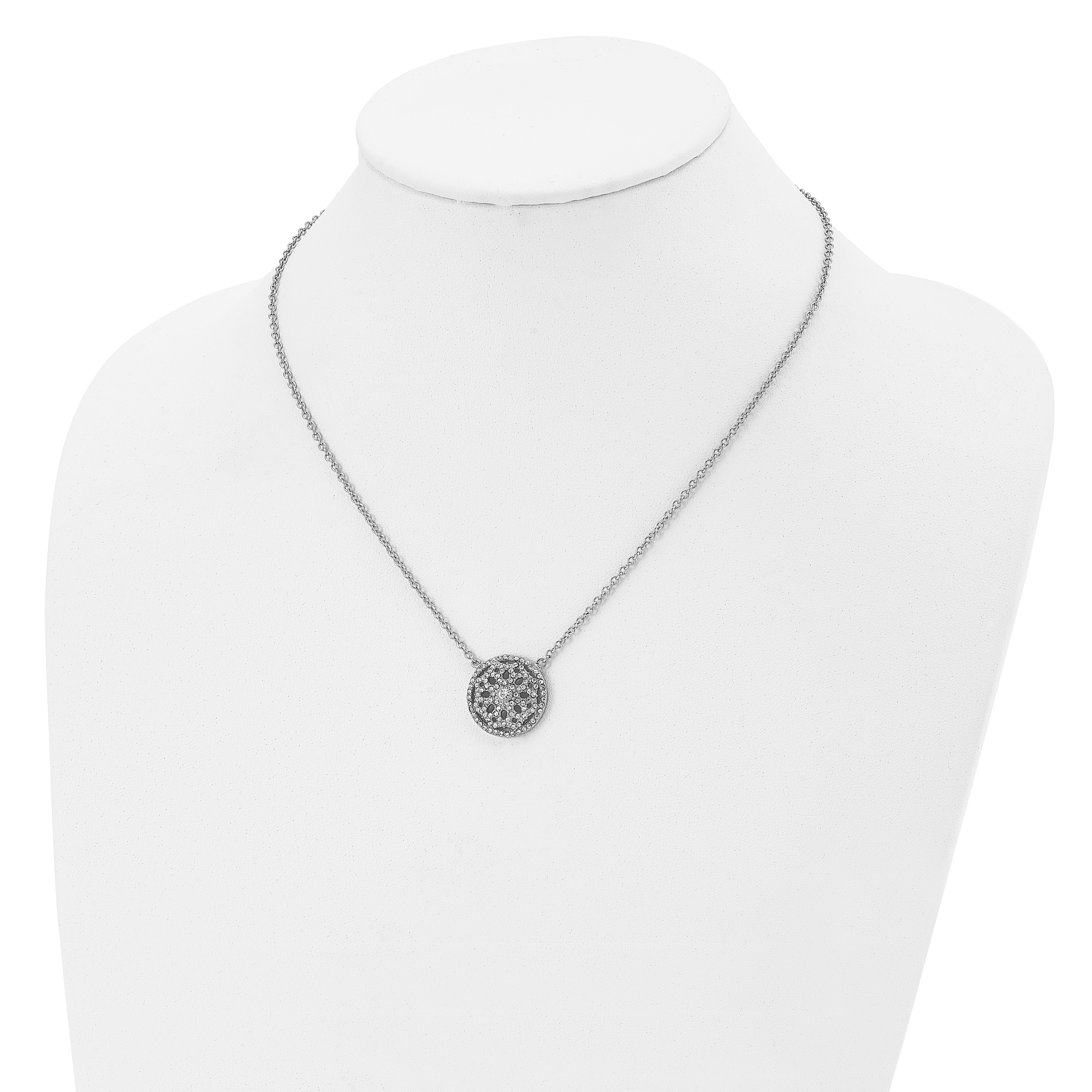 Stainless Steel Polished w/CZ Flower 18in Necklace