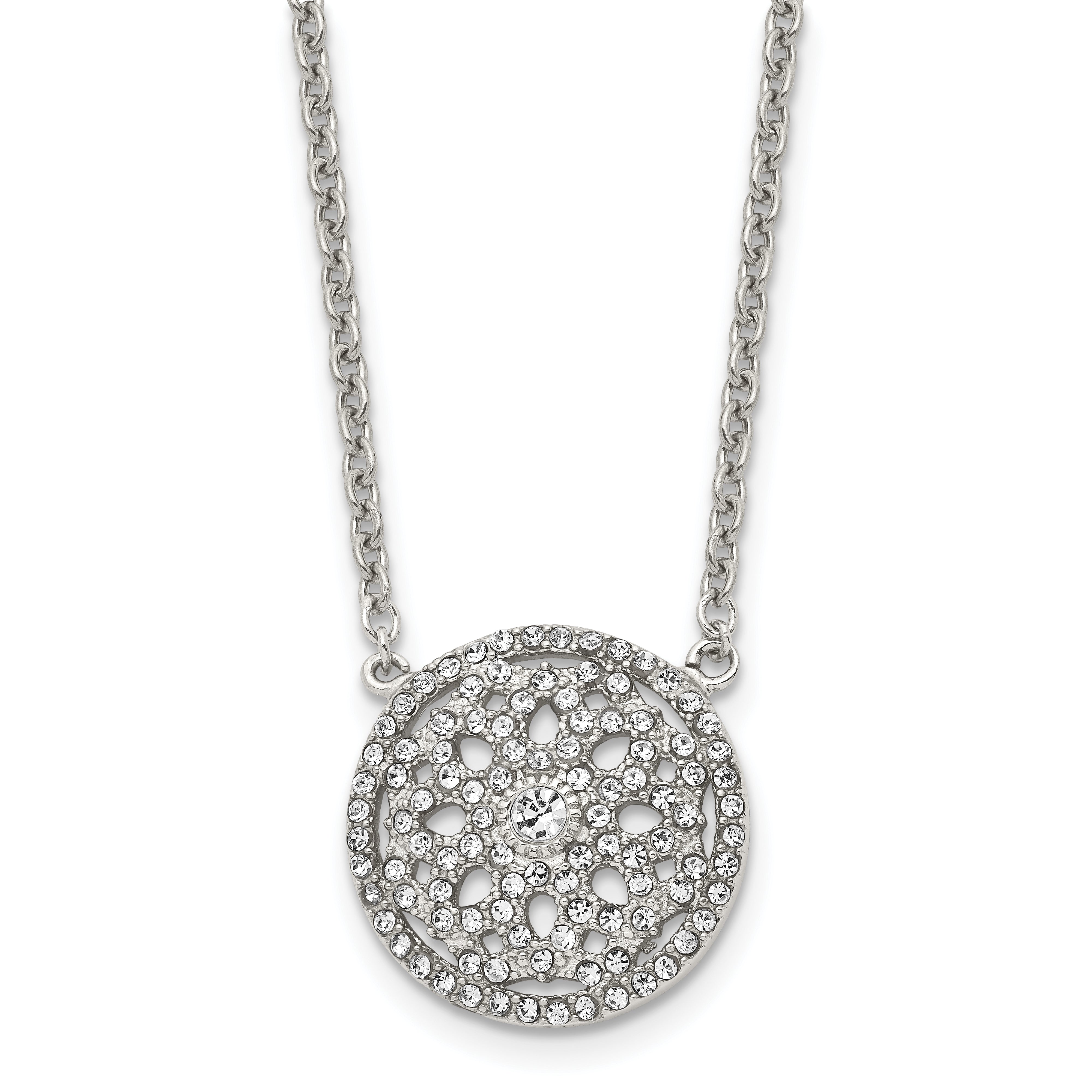 Stainless Steel Polished w/CZ Flower 18in Necklace