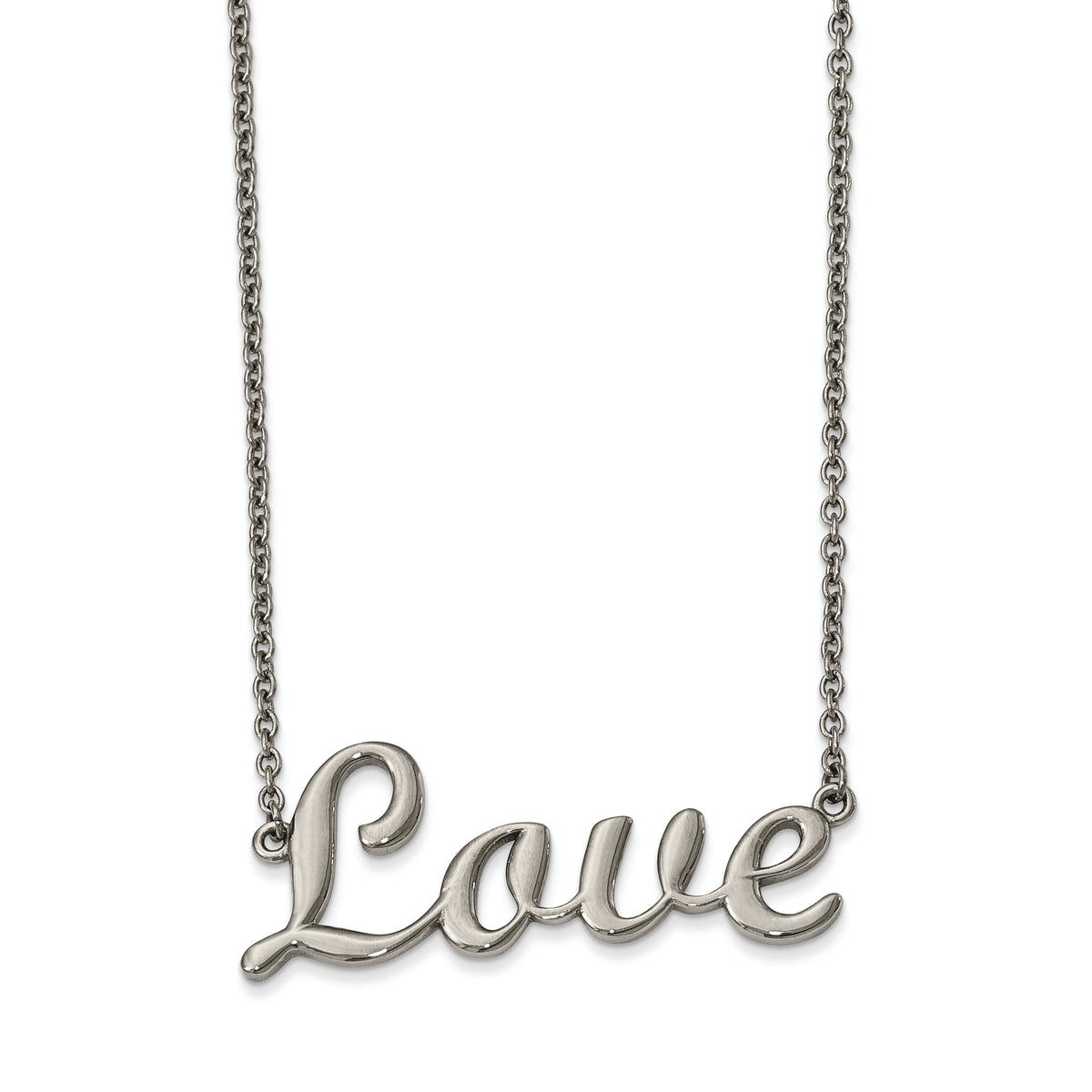 Chisel Stainless Steel Polished LOVE on a 16 inch Cable Chain Necklace