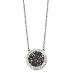 Stainless Steel Polished Black and White Crystal 18in Necklace