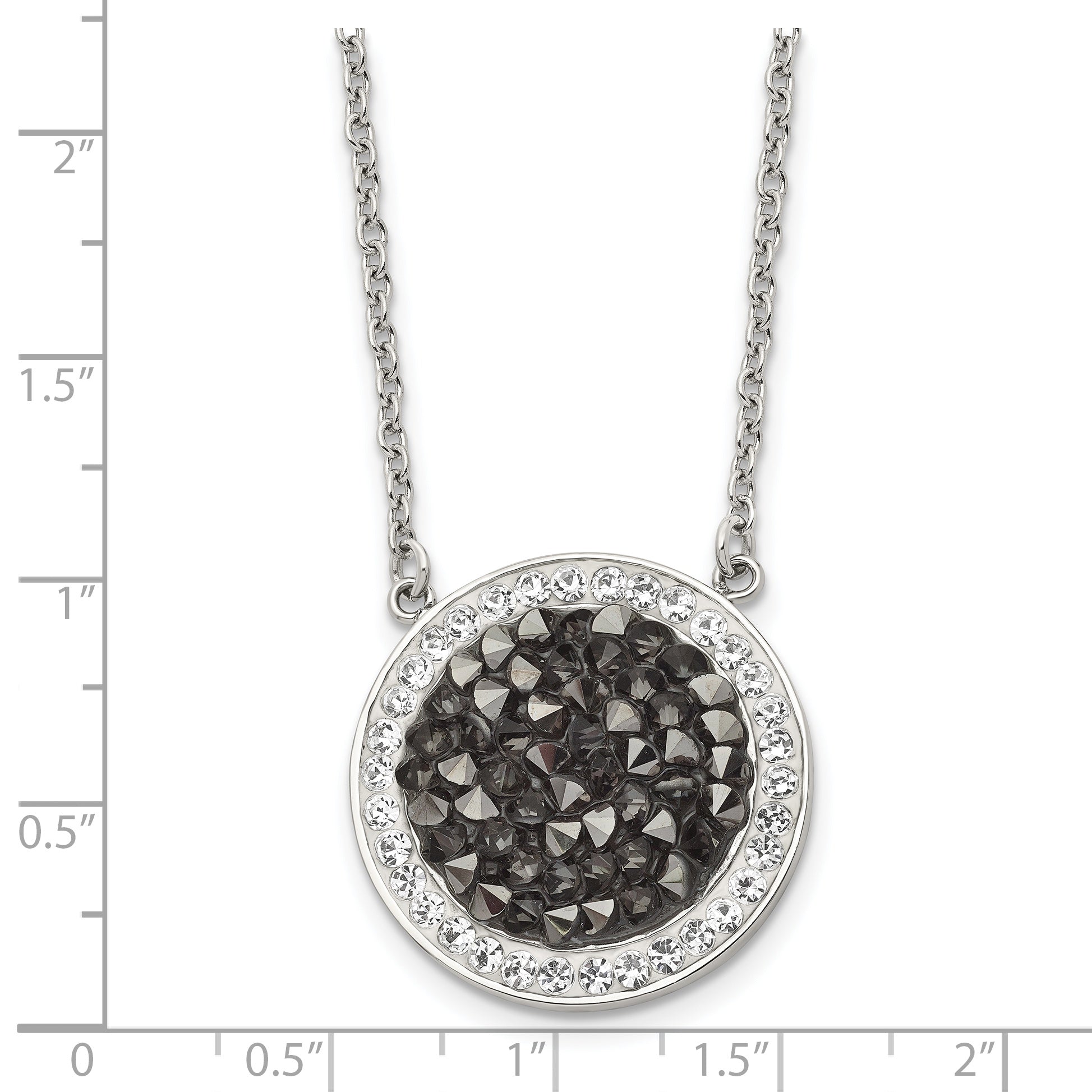 Stainless Steel Polished Black and White Crystal 18in Necklace