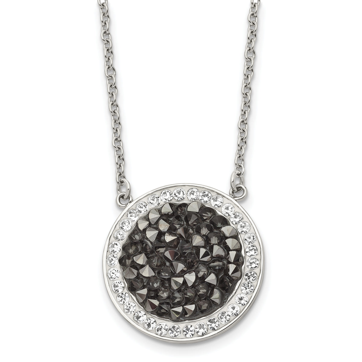 Stainless Steel Polished Black and White Crystal 18in Necklace