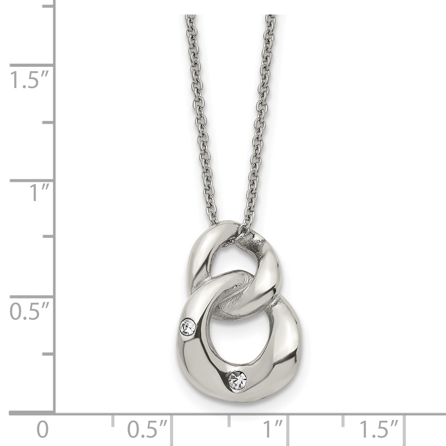 Stainless Steel Polished w/Crystal Two Loop 18in Necklace