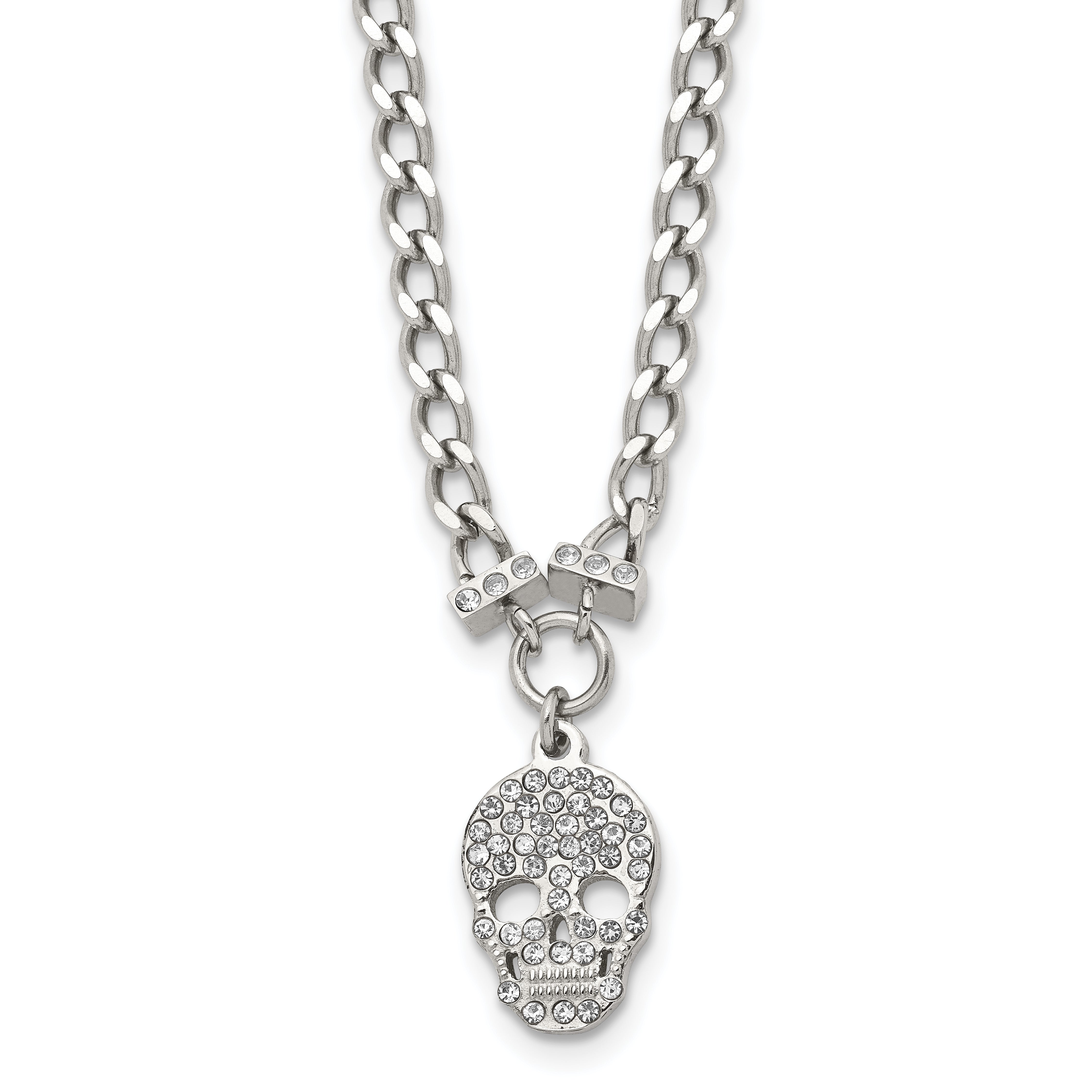 Stainless Steel 18 inch Polished Crystal Skull Necklace