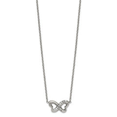 Stainless Steel Polished CZ Interlocking Hearts 15.5in w/2in ext Necklace