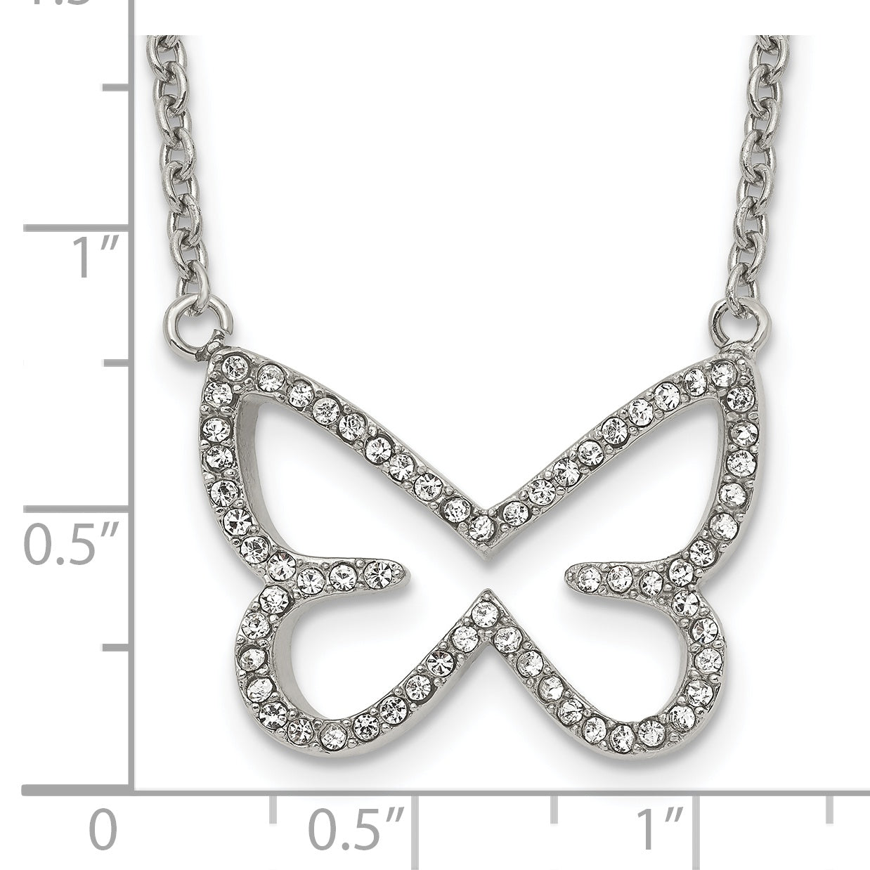 Stainless Steel Polished w/CZ Butterfly 18in Necklace