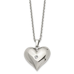 Stainless Steel Polished w/Crystal Heart 22in Necklace