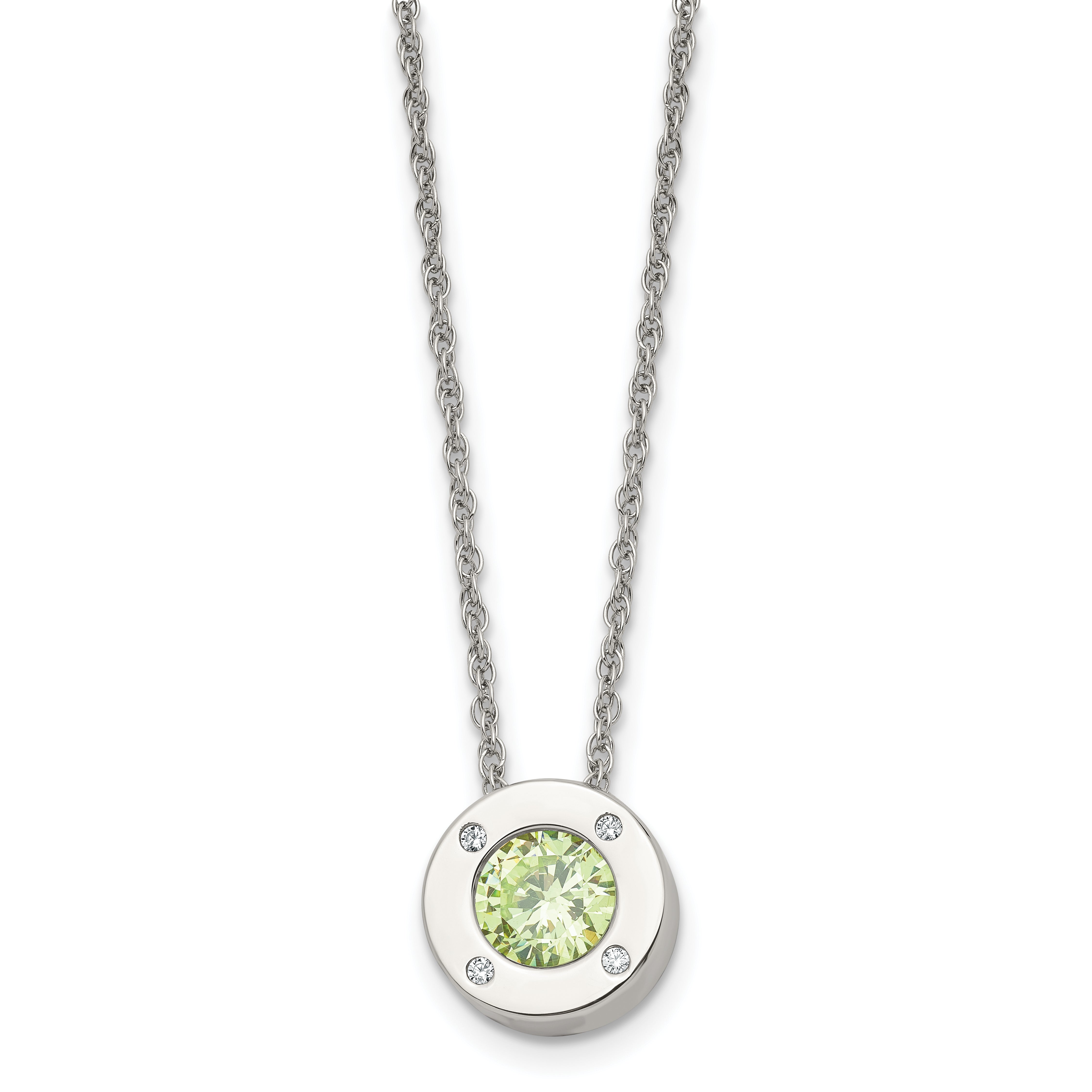 Chisel Stainless Steel Polished CZ May Birthstone Circle Pendant on a 20 inch Multi-Link Chain Necklace