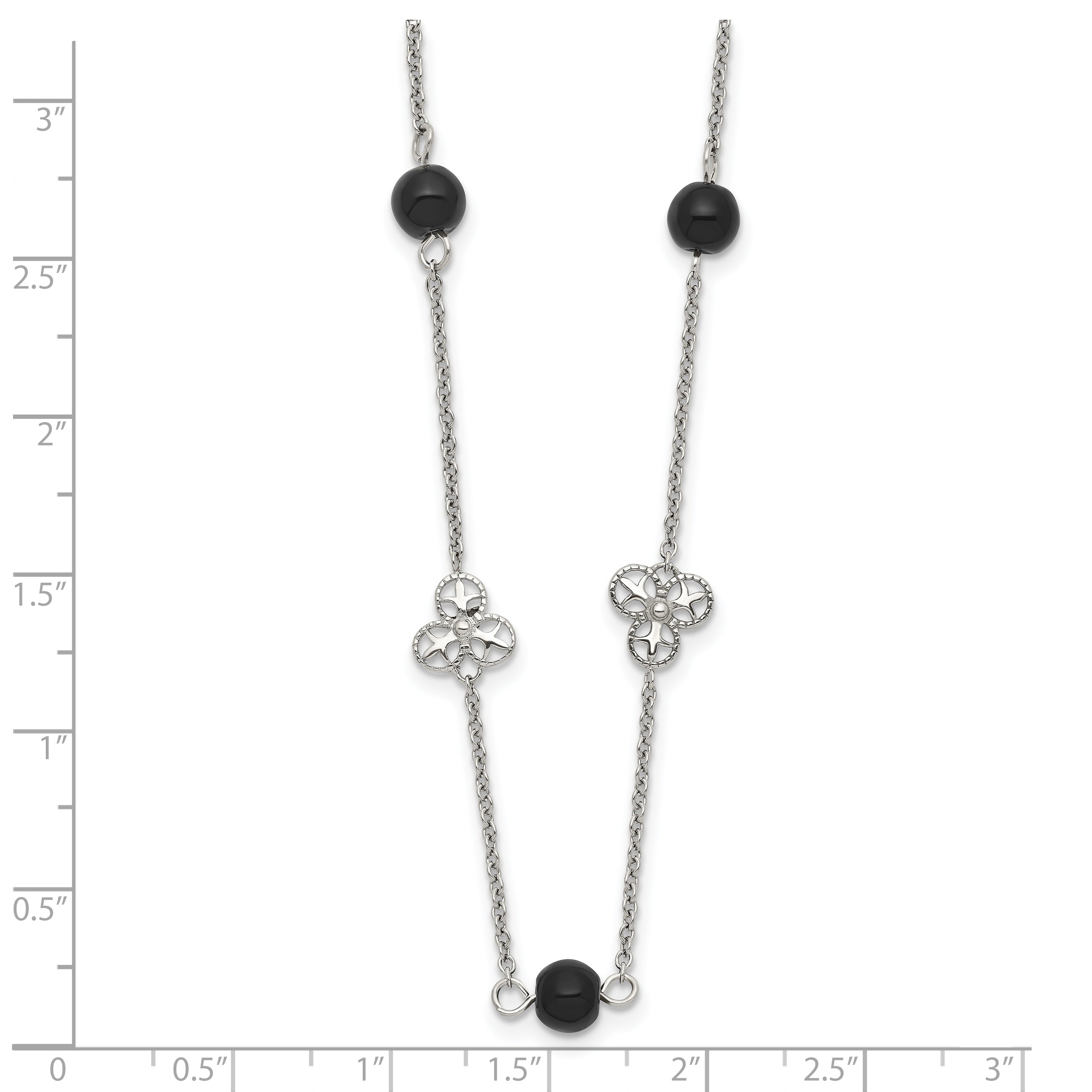 Stainless Steel Polished w/Black Acrylic Bead 33in Necklace