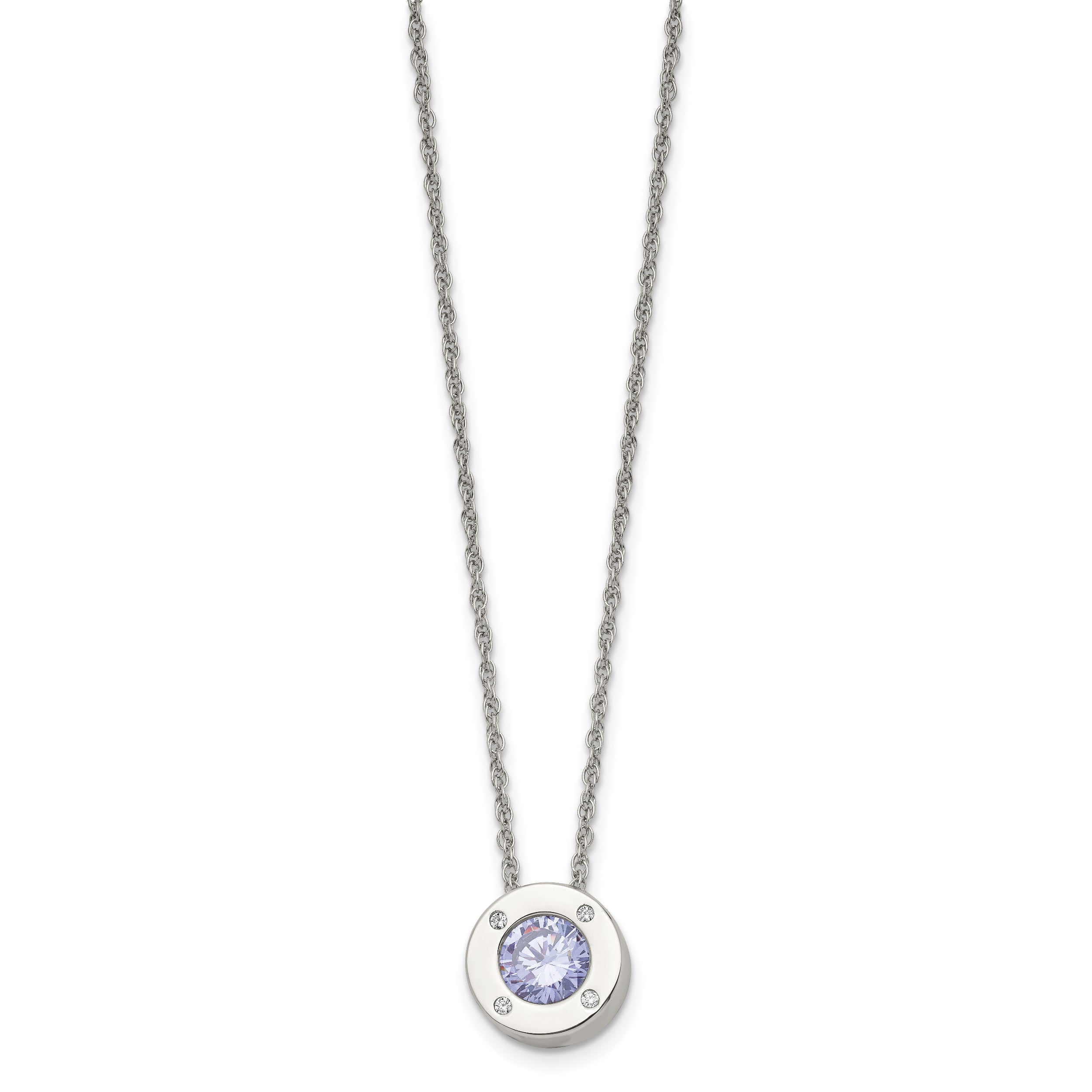 Chisel Stainless Steel Polished CZ June Birthstone Circle Pendant on a 20 inch Multi-Link Chain Necklace