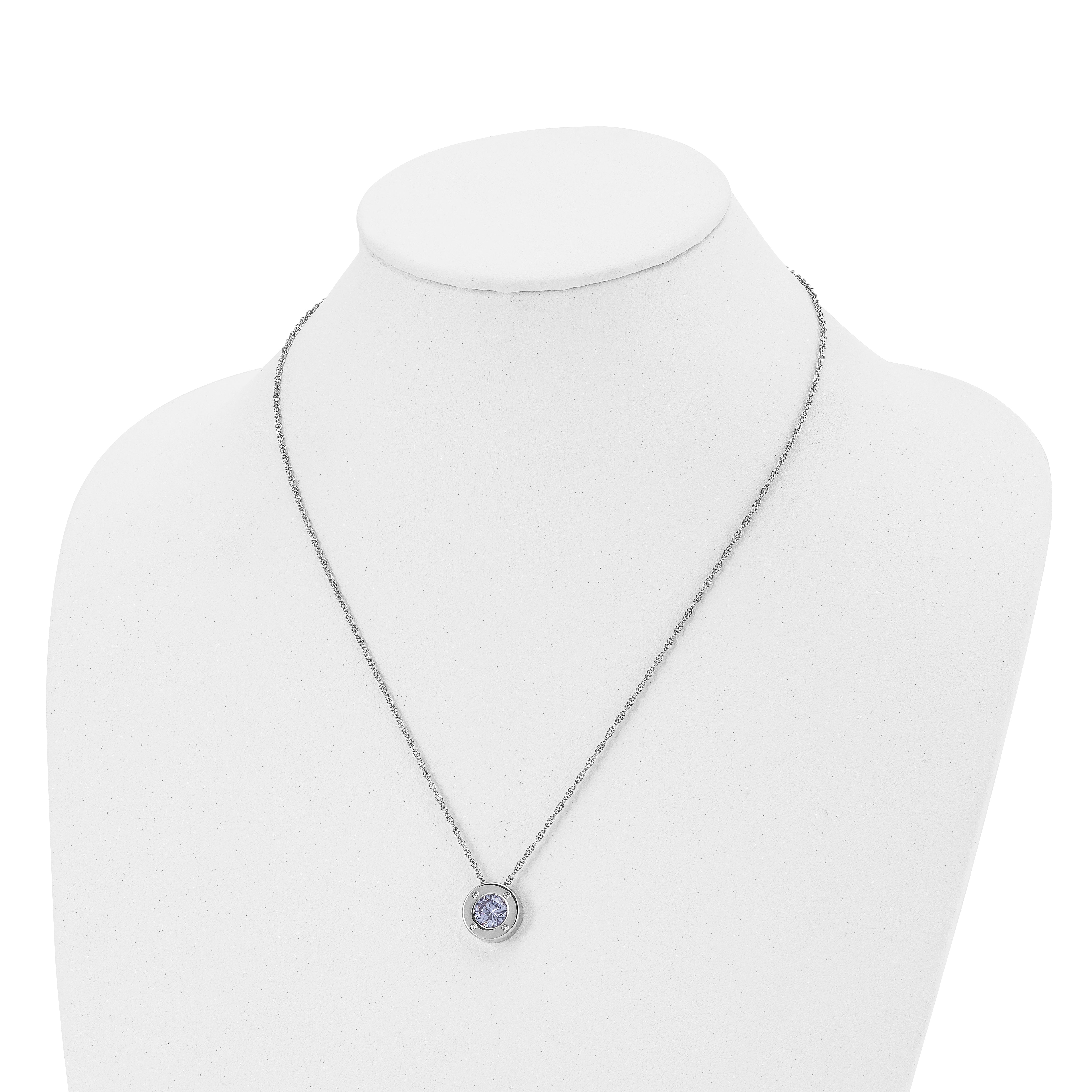 Chisel Stainless Steel Polished CZ June Birthstone Circle Pendant on a 20 inch Multi-Link Chain Necklace