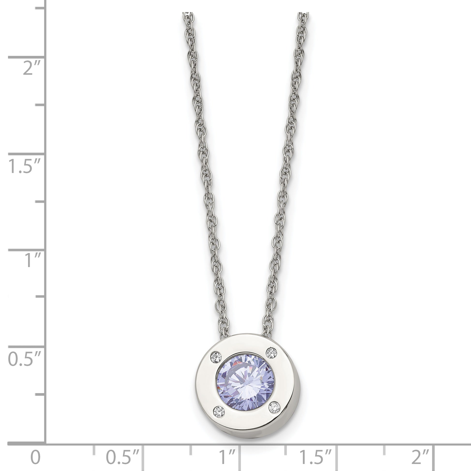 Chisel Stainless Steel Polished CZ June Birthstone Circle Pendant on a 20 inch Multi-Link Chain Necklace