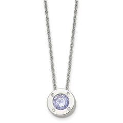 Chisel Stainless Steel Polished CZ June Birthstone Circle Pendant on a 20 inch Multi-Link Chain Necklace