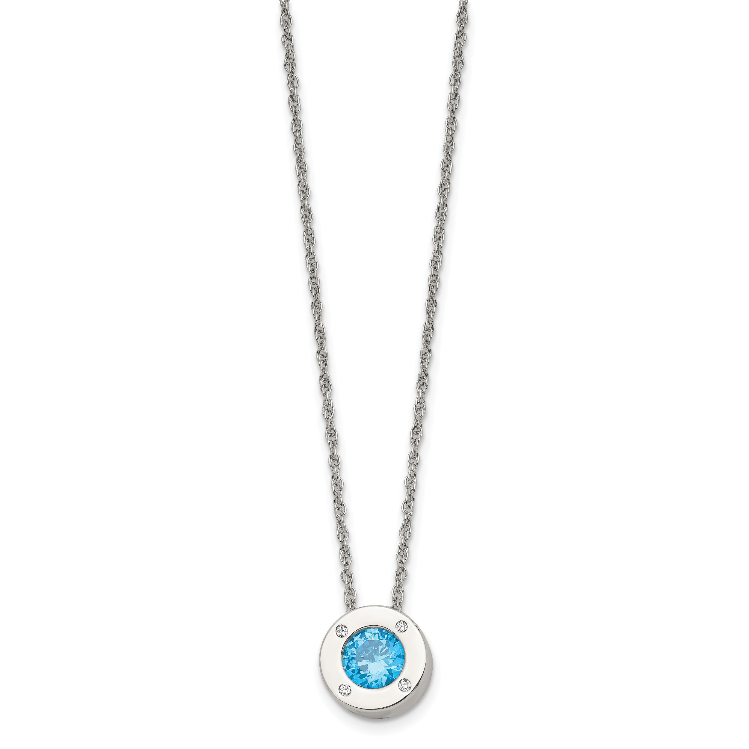 Chisel Stainless Steel Polished CZ March Birthstone Circle Pendant on a 20 inch Multi-Link Chain Necklace