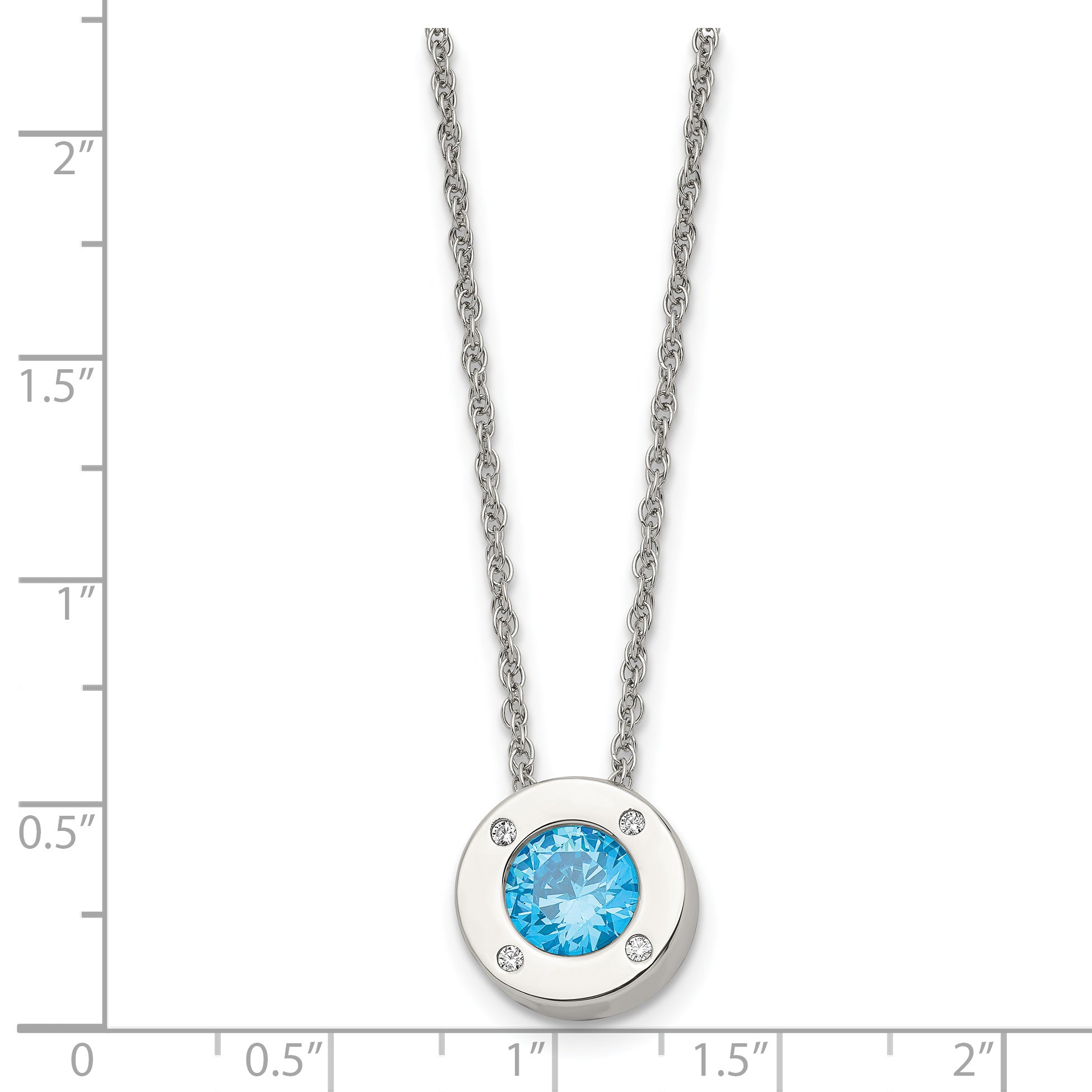 Chisel Stainless Steel Polished CZ March Birthstone Circle Pendant on a 20 inch Multi-Link Chain Necklace