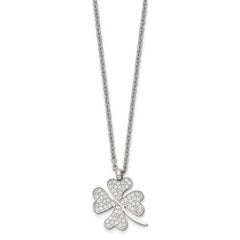 Chisel Stainless Steel Polished CZ Four Leaf Clover Pendant on a 22 inch Cable Chain Necklace