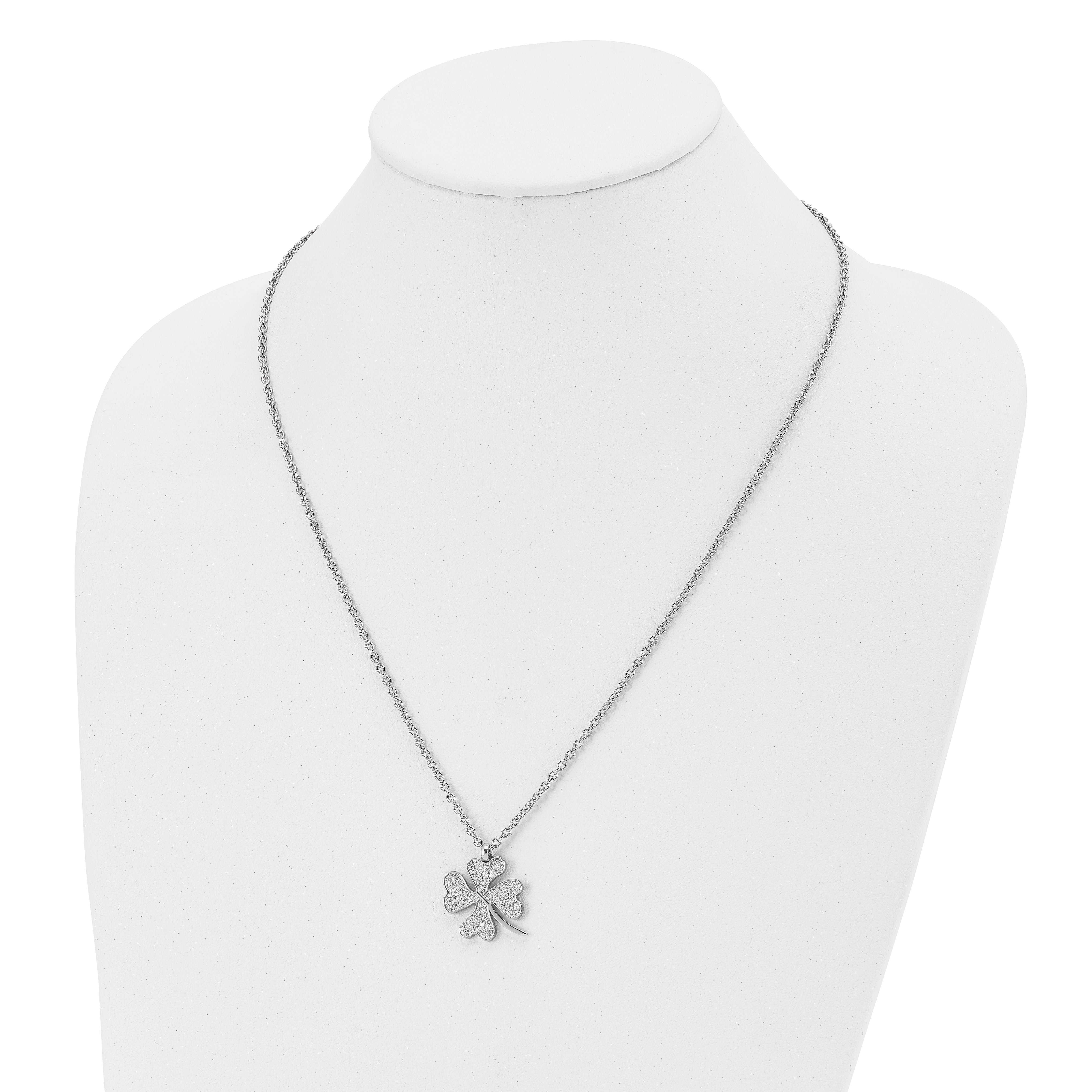 Chisel Stainless Steel Polished CZ Four Leaf Clover Pendant on a 22 inch Cable Chain Necklace