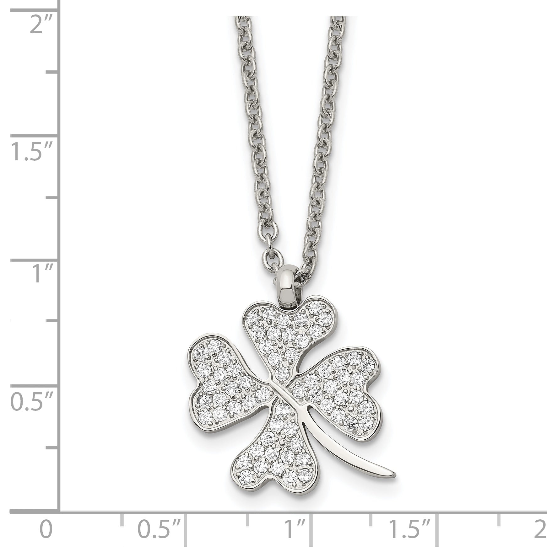 Chisel Stainless Steel Polished CZ Four Leaf Clover Pendant on a 22 inch Cable Chain Necklace