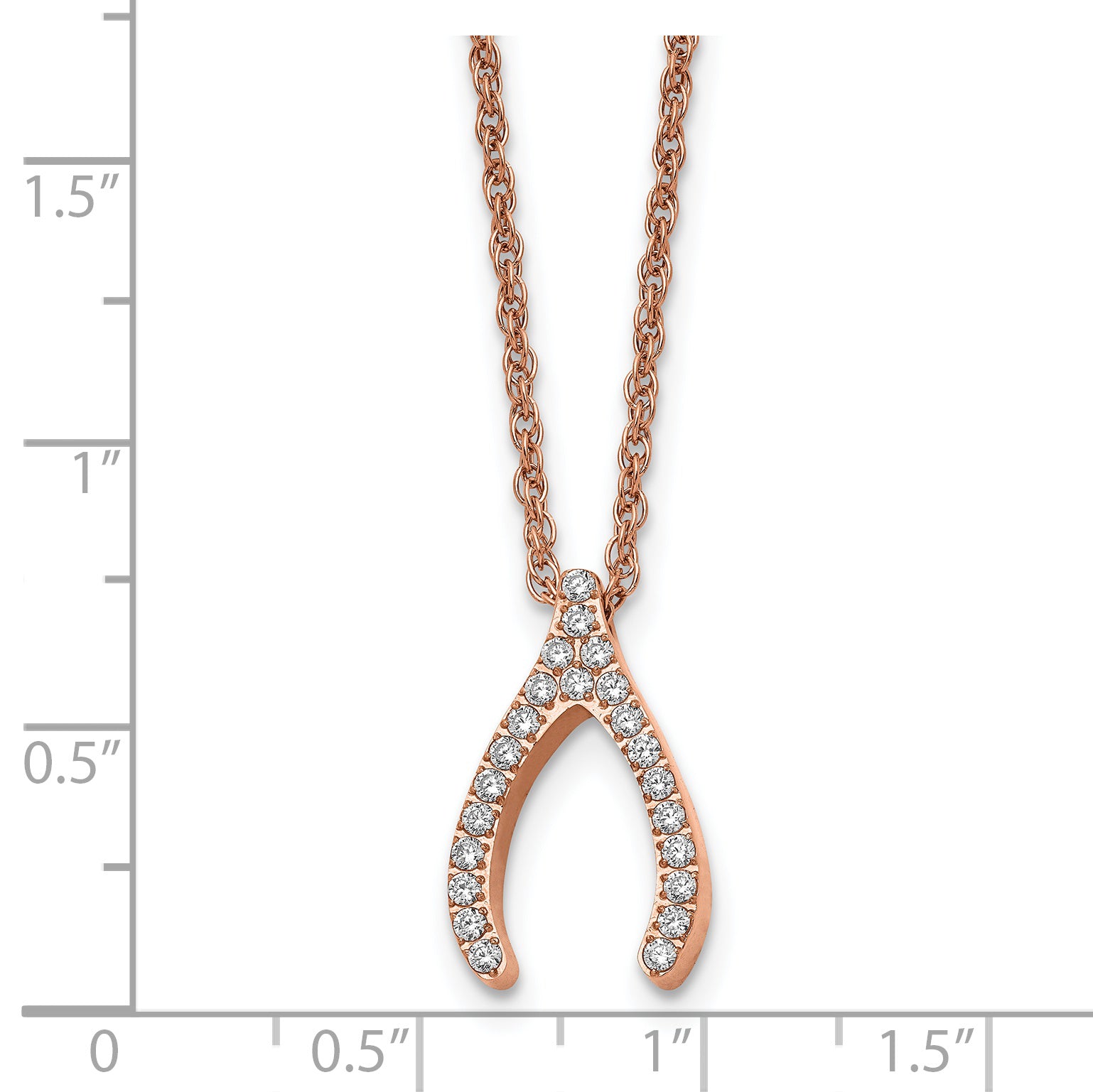 Stainless Steel Polished Rose IP-plated CZ Wishbone 16in Necklace