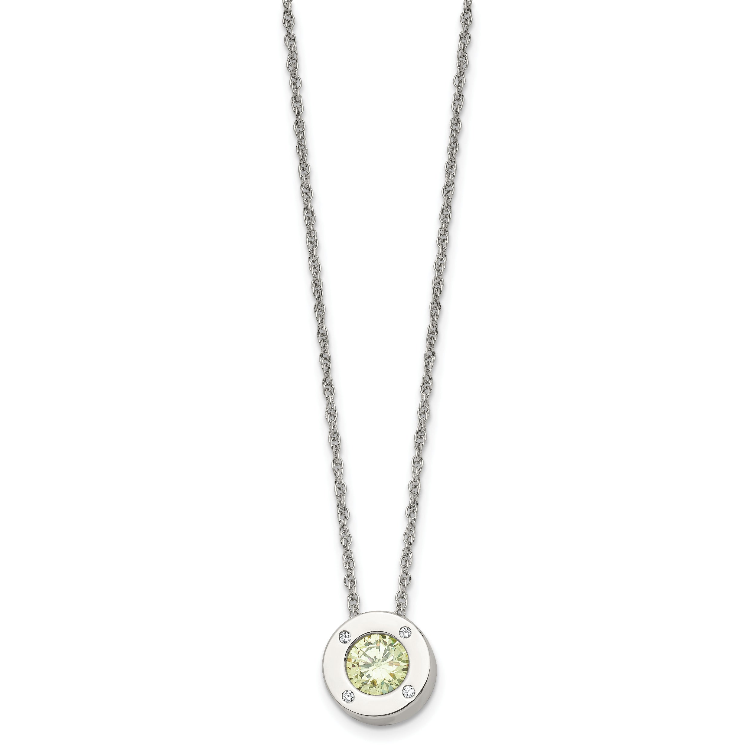 Chisel Stainless Steel Polished CZ August Birthstone Circle Pendant on a 20 inch Multi-Link Chain Necklace