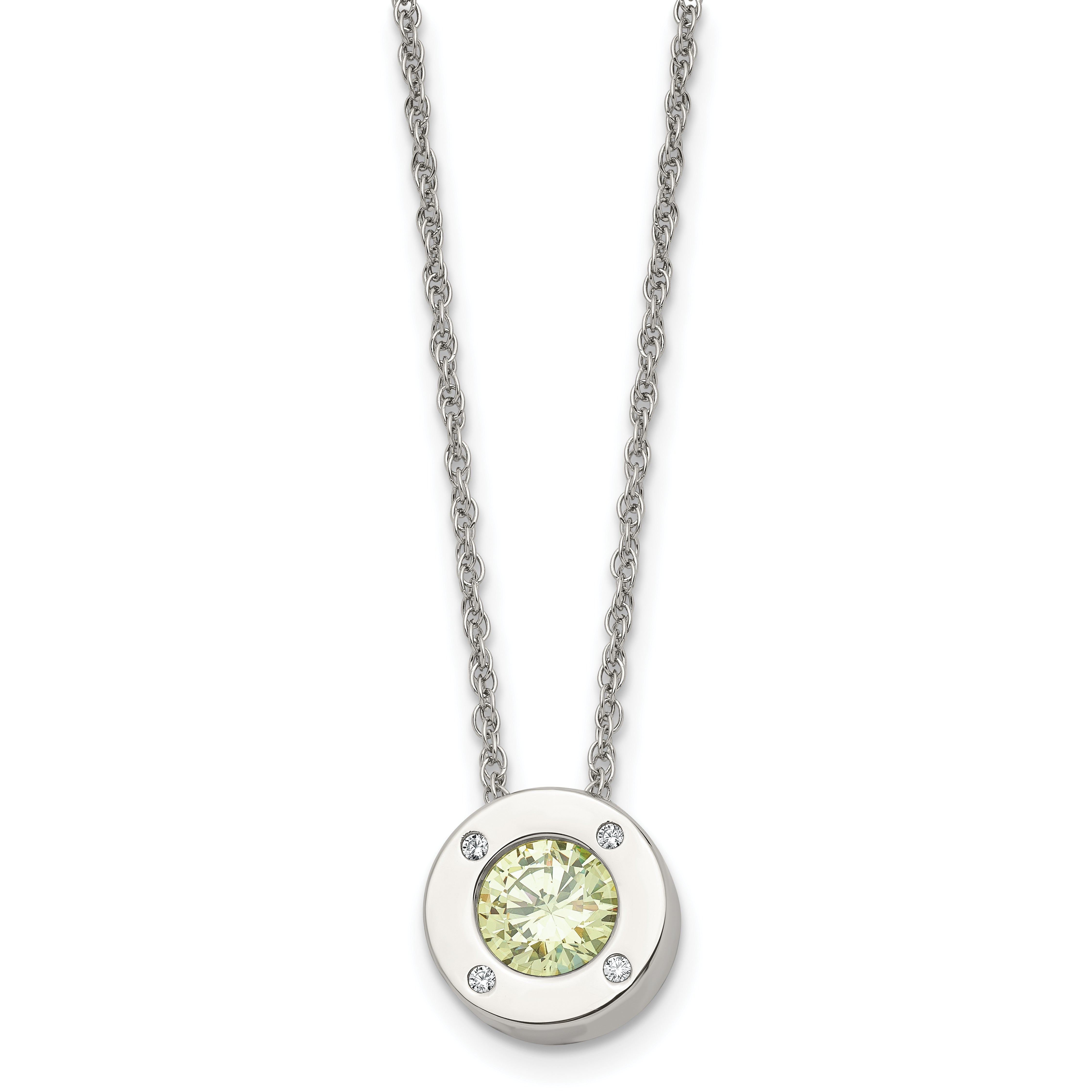 Chisel Stainless Steel Polished CZ August Birthstone Circle Pendant on a 20 inch Multi-Link Chain Necklace