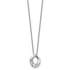 Stainless Steel Polished Wavy Circle w/Crystal 18in Necklace